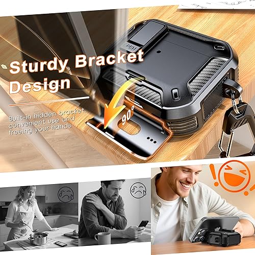 Miniatura 3 de R-fun Funda para AirPods Pro 2 con kit de limpieza, elementos de fibra de carbono, a prueba de caídas militares, soporte para teléfono y base