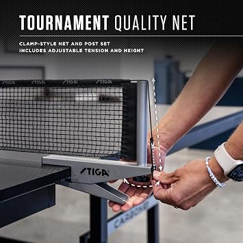 STIGA Carbon Series Indoor Table Tennis Table with 15mm - 18mm Performance Top, QuickPlay Assembly, Built-in Ball Storage, Foldable Playback Mode & Lockable Casters