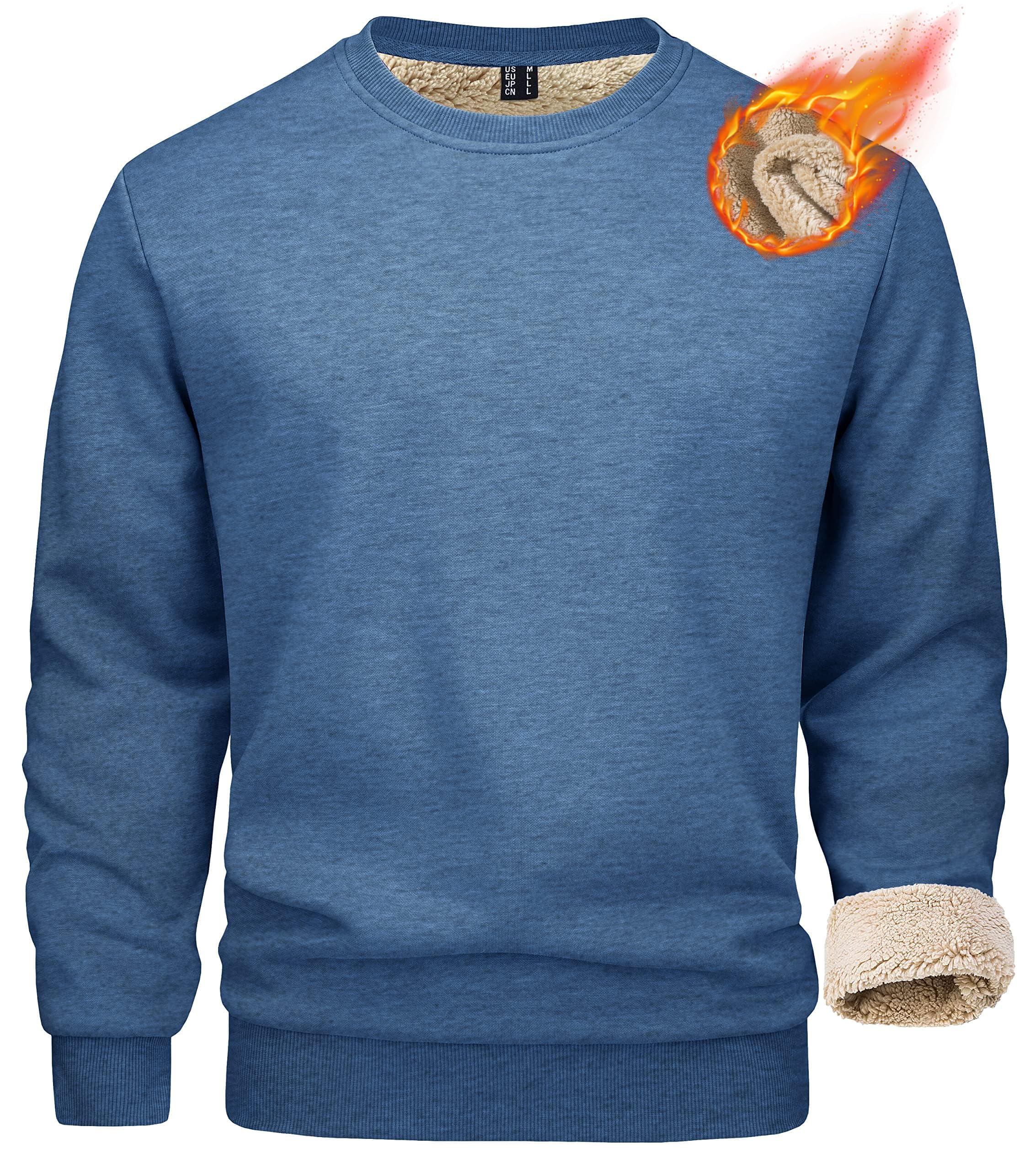 MAGCOMSEN Herren Winter Sweatshirt Fleece Pullover Gefüttert Sport Pulli Warm Langarm Shirt mit Rundhalsausschnitt