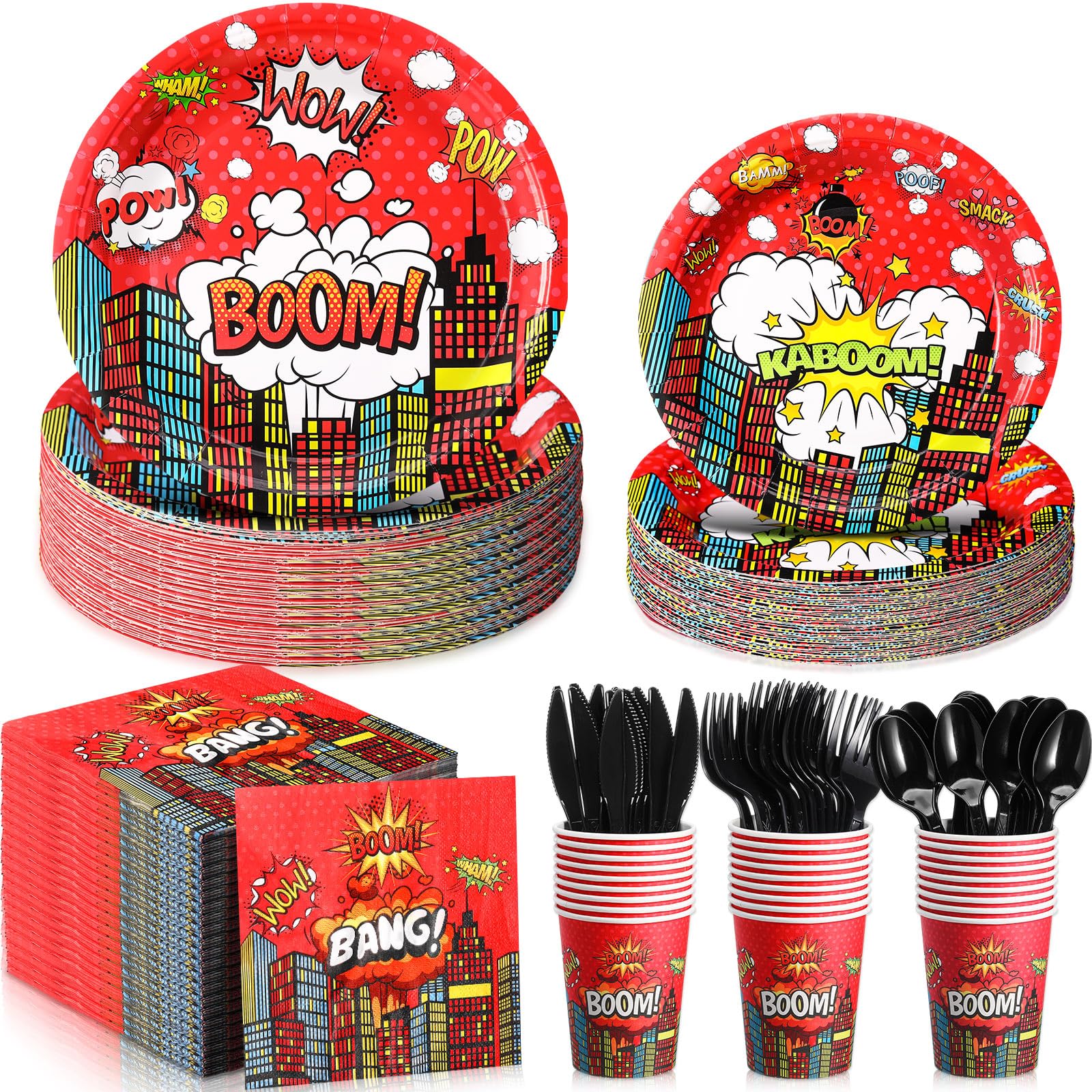 Zhehao 210 Pcs Christmas Hero Party Supplies Serves 30, Hero Themed Paper Plates Napkins Cups and Tableware Sets for Birthday Baby Shower Party
