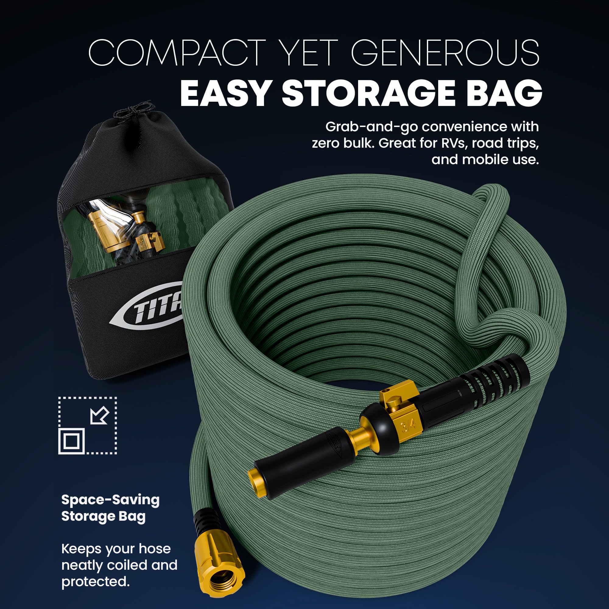 TITAN Tubo da giardino flessibile da 15 m, ultra leggero, resistente, con raccordi in ottone e ugello a getto, non si piega, non espandibile, in tessuto resistente, per cortile, prato, autolavaggio
