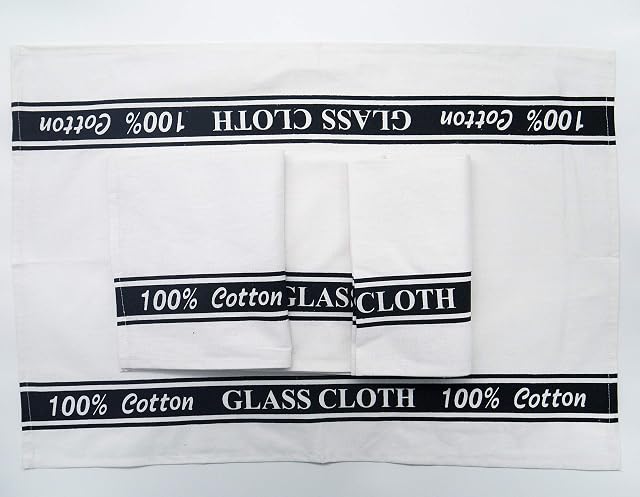 Lex's Linens Pack of 4 100% Cotton Glass Cloths/Glass Kitchen Towel/Glass Tea Towel/Catering Cloth/Bar Cloth (Black, 4)