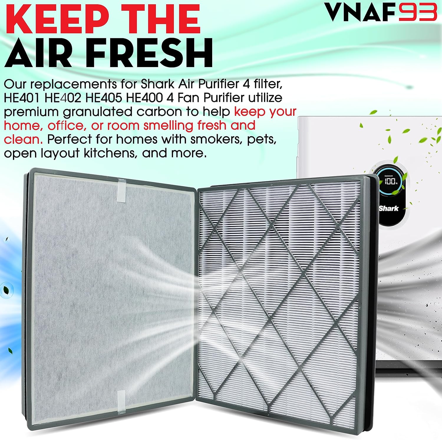 2 Pcs Filter Replaces For Shark Air Purifier 4 filter, HE401 HE402 HE405 HE400 4 Fan Purifier, 3 Stages Filtration with H13 True HEPA, Activated Carbon Filters And Fine Pre-fillter, Part # HE4FKPET - Image 4