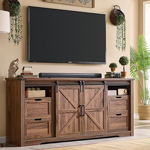 Miniatura 9 de JXQTLINGMU Soporte de TV con chimenea de granja para TV de 80 pulgadas, centro de entretenimiento de 32 pulgadas de alto con cajón y puerta