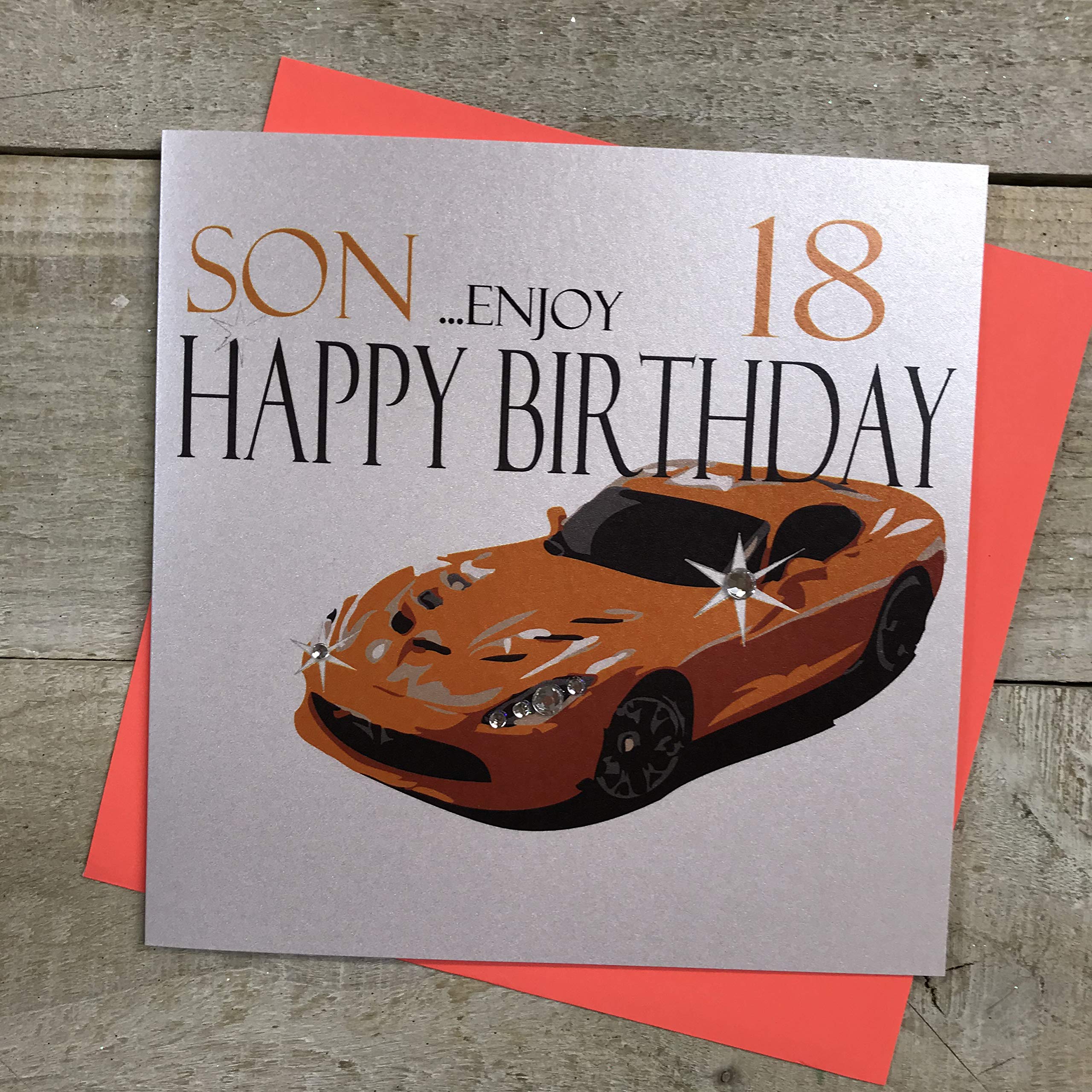 Amazon.com: WHITE COTTON CARDS Orange Sports Car Son 18 Happy Enjoy  Handmade 18th Birthday Card, N62-S18 : Office Products