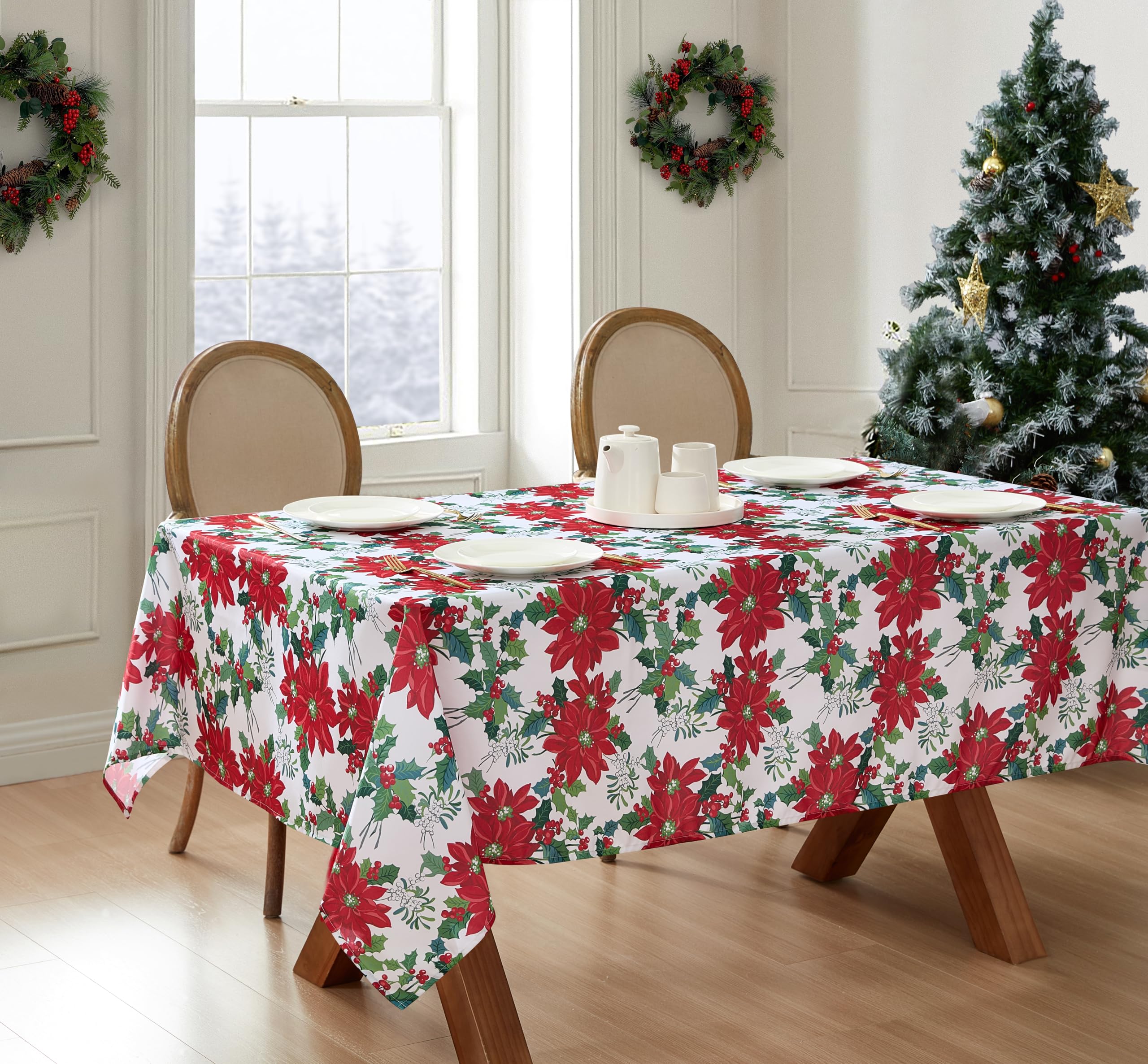 Amazon｜Laura Ashley 装飾テーブルクロス、しわや汚れ防止、こぼれ 