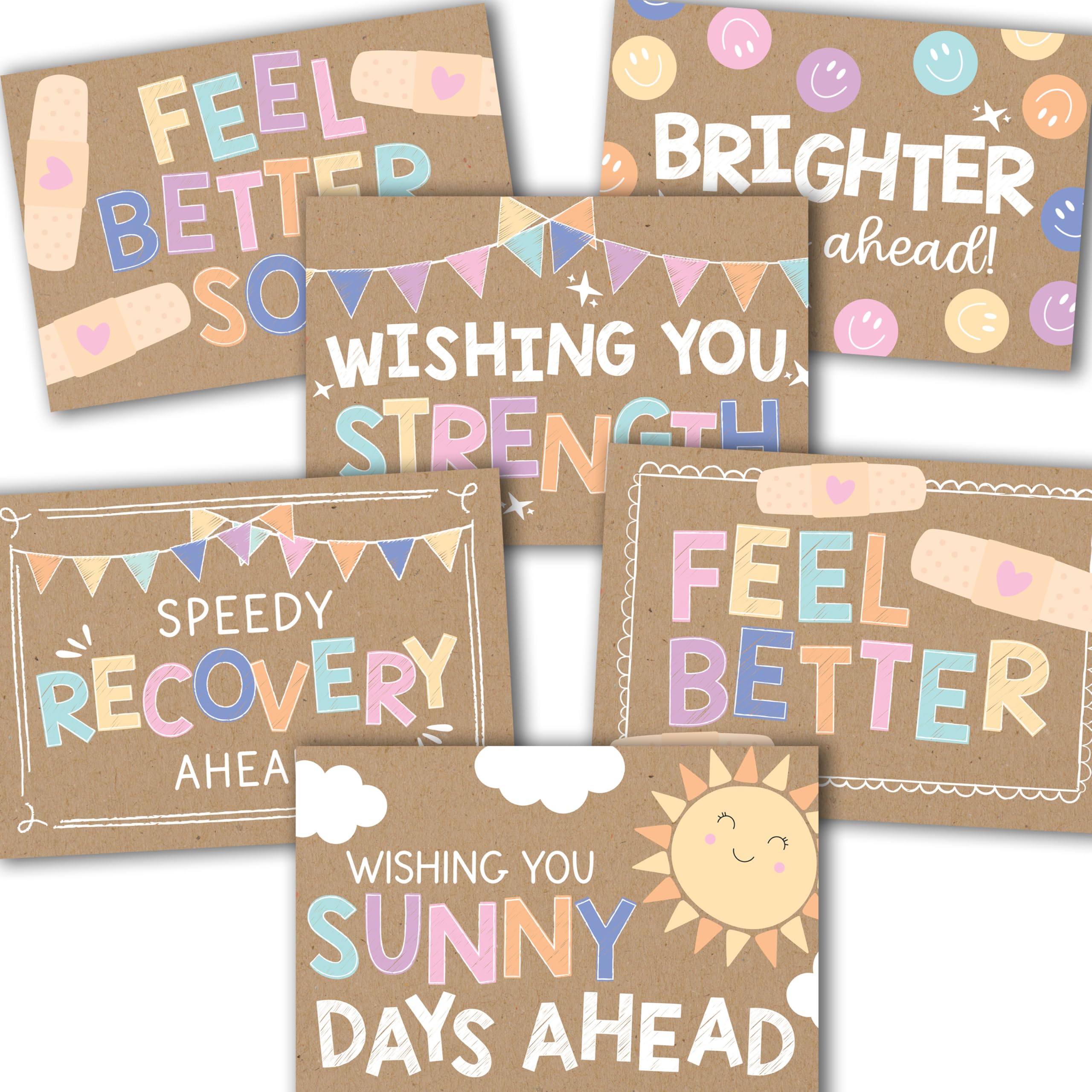 Get Well Cards With Envelopes - 24 Get Well Soon Card Bulk, Feel Better Soon Card for Women & Men, Recovery Cards Post Surgery, Corporate Well Wishes