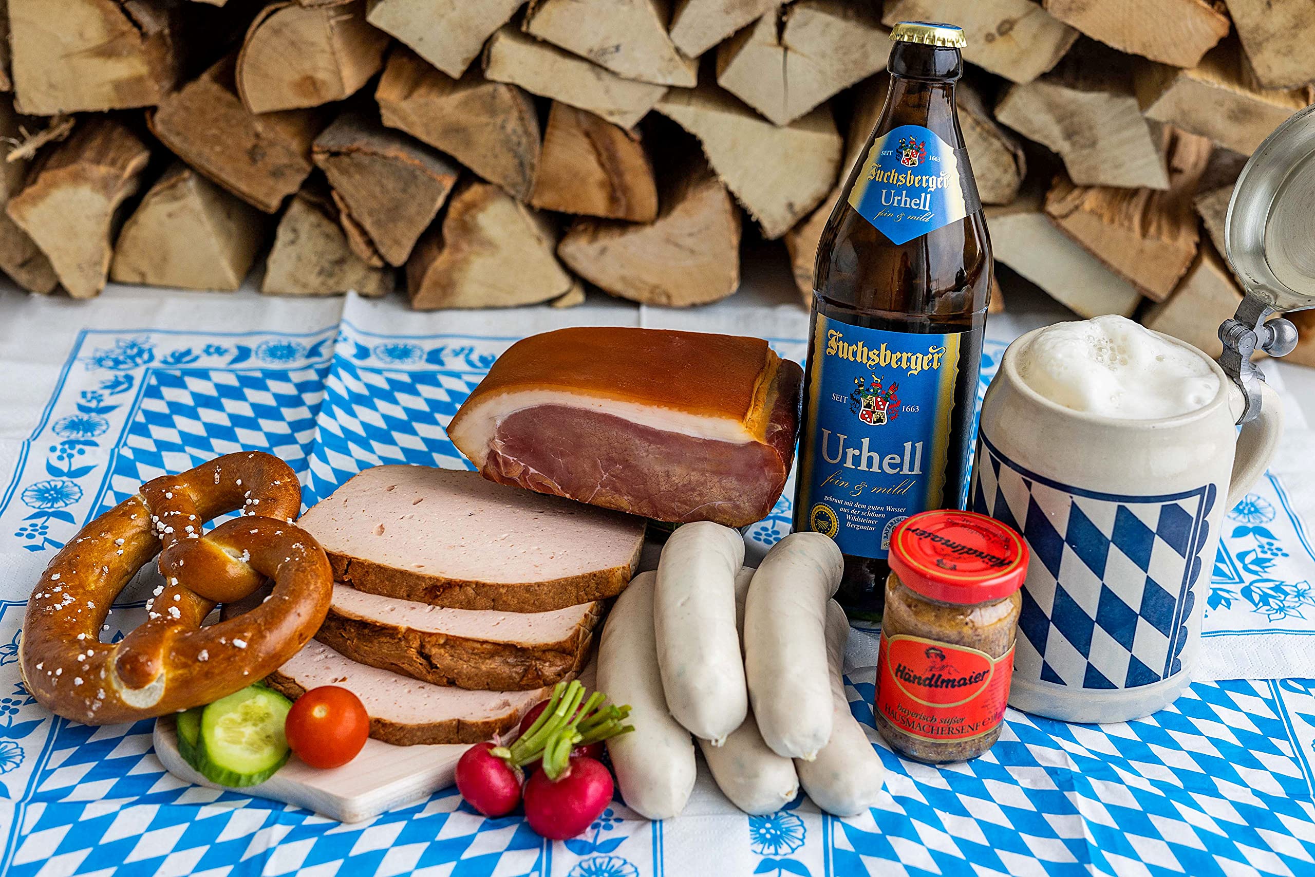 Bayerische Brotzeit ★ echt bayerische Spezialitäten vom Landmetzger aus Bayern mit Bier und Brotzeitbrett ★ Landmetzger Schiessl ★ ca. 1700g