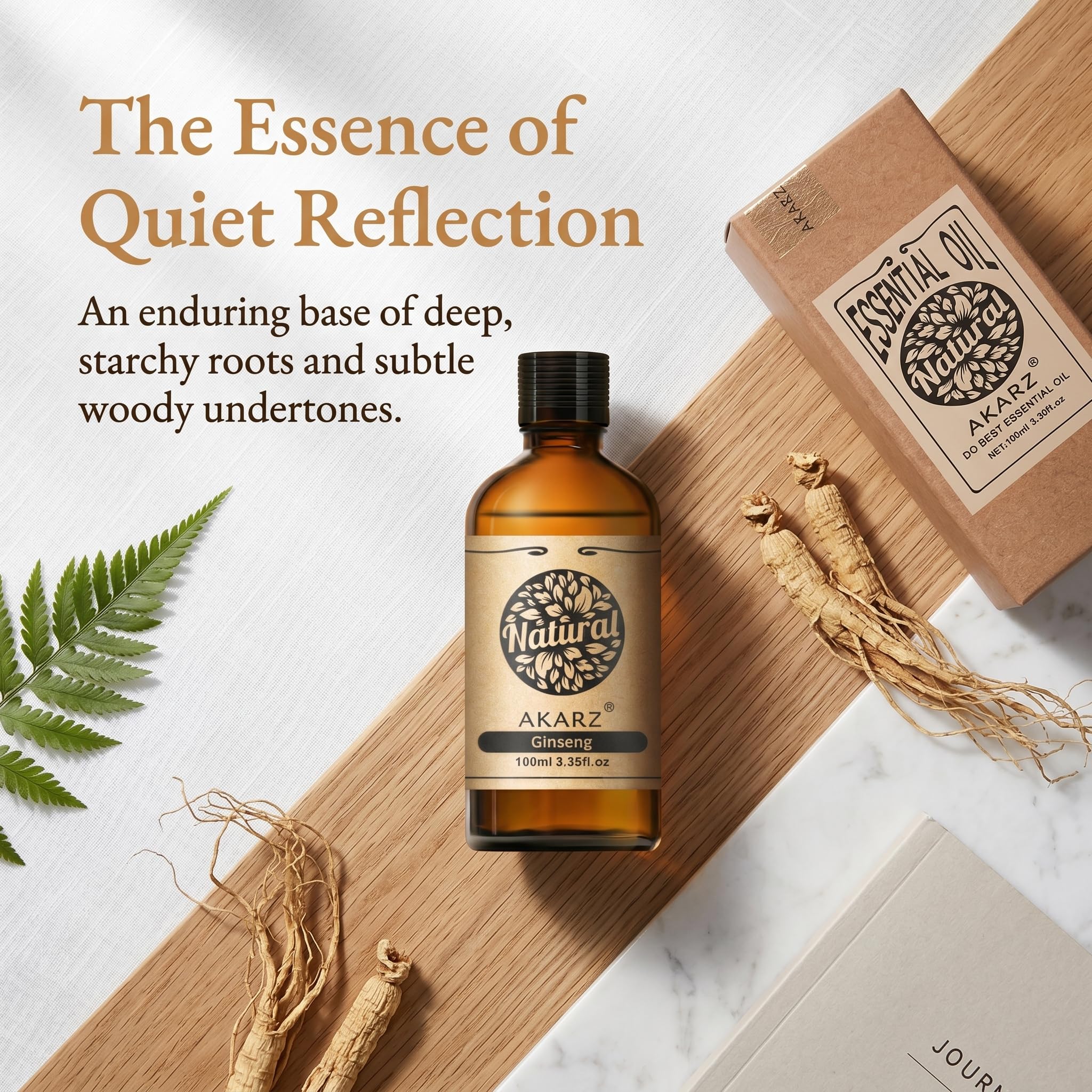 AKARZ 100ml Olejek esencjny z Ginsengu - Naturalny olejek aromatyczny do dyfuzorów, lamp aromatycznych i aromatów pomieszczeń