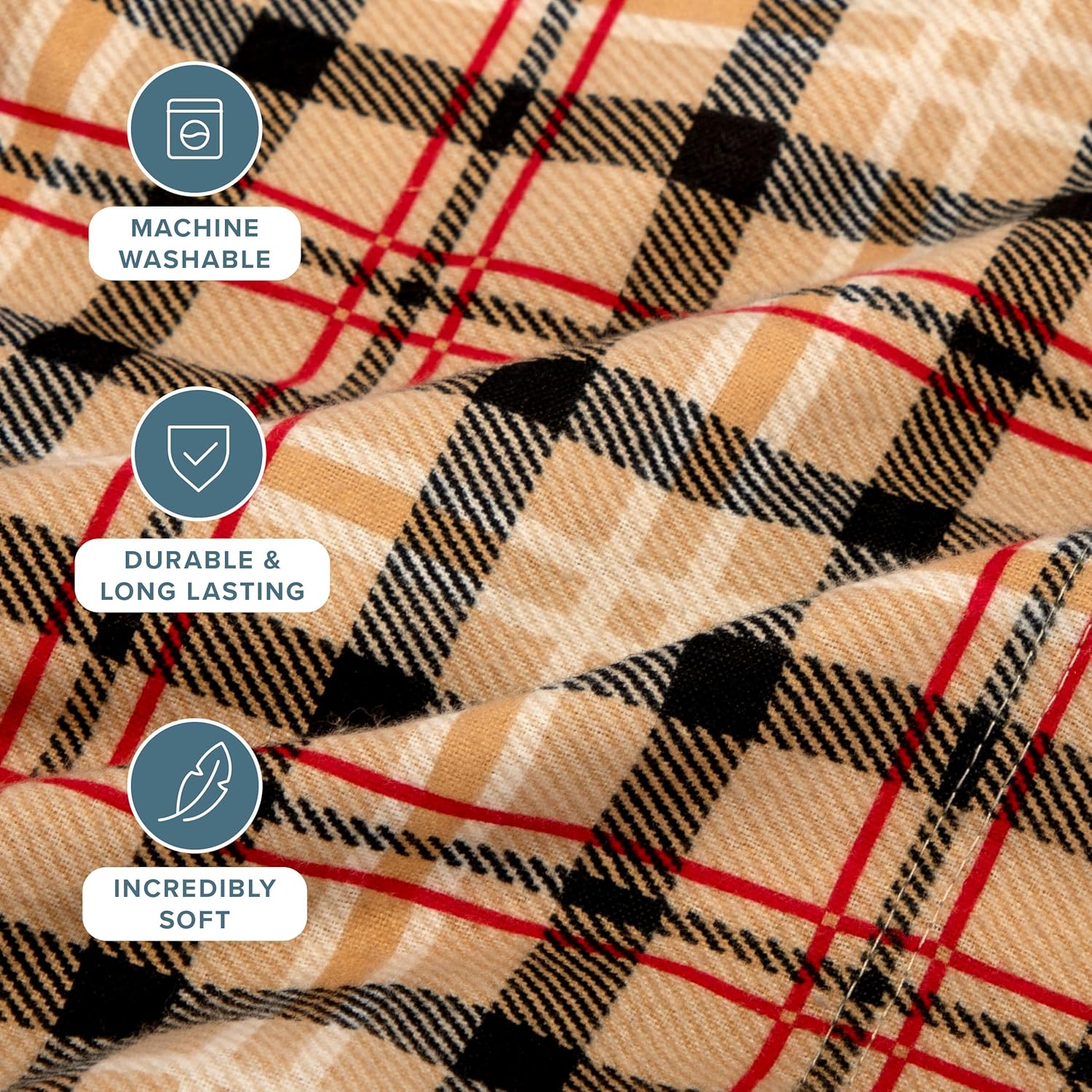 Bare Home Cotton Flannel Sheet Set Prints, 100% Cotton, Velvety Soft Heavyweight - Double Brushed for Softness & Comfort - Deep Pocket - Bed Sheets (Full, Red Lodge Plaid) - Image 3