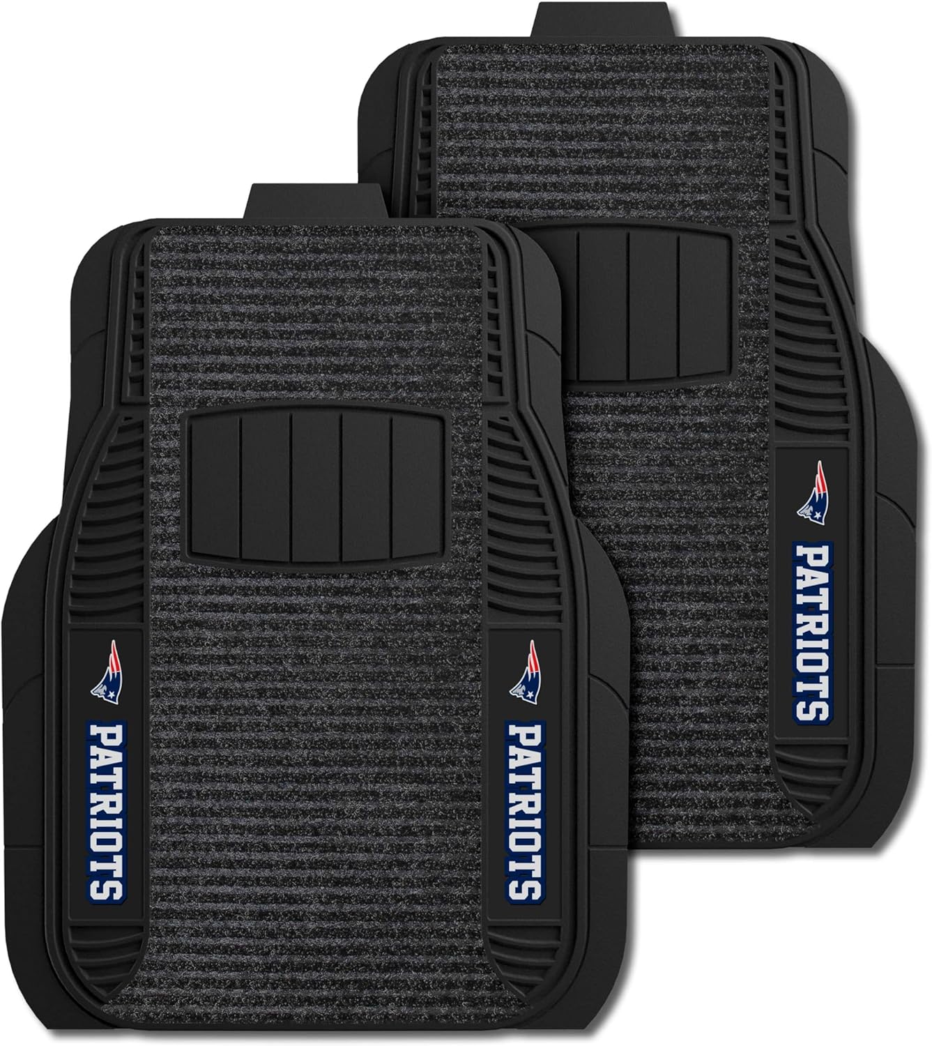 FANMATS 13787 NFL - New England Patriots 2-pc Deluxe Car Mat Set | Black | 21"x27" | Patriot Head Primary Logo & Wordmark