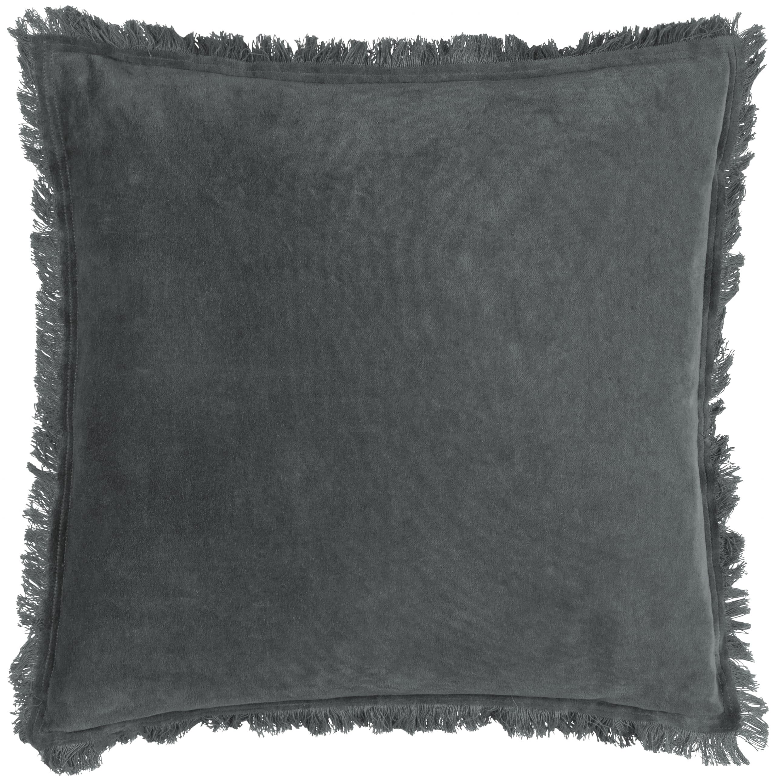 furn. Yard Jaye Cotton Velvet Cushion Cover Only - Fringed Edge Detail (Slate - 45x45cm)