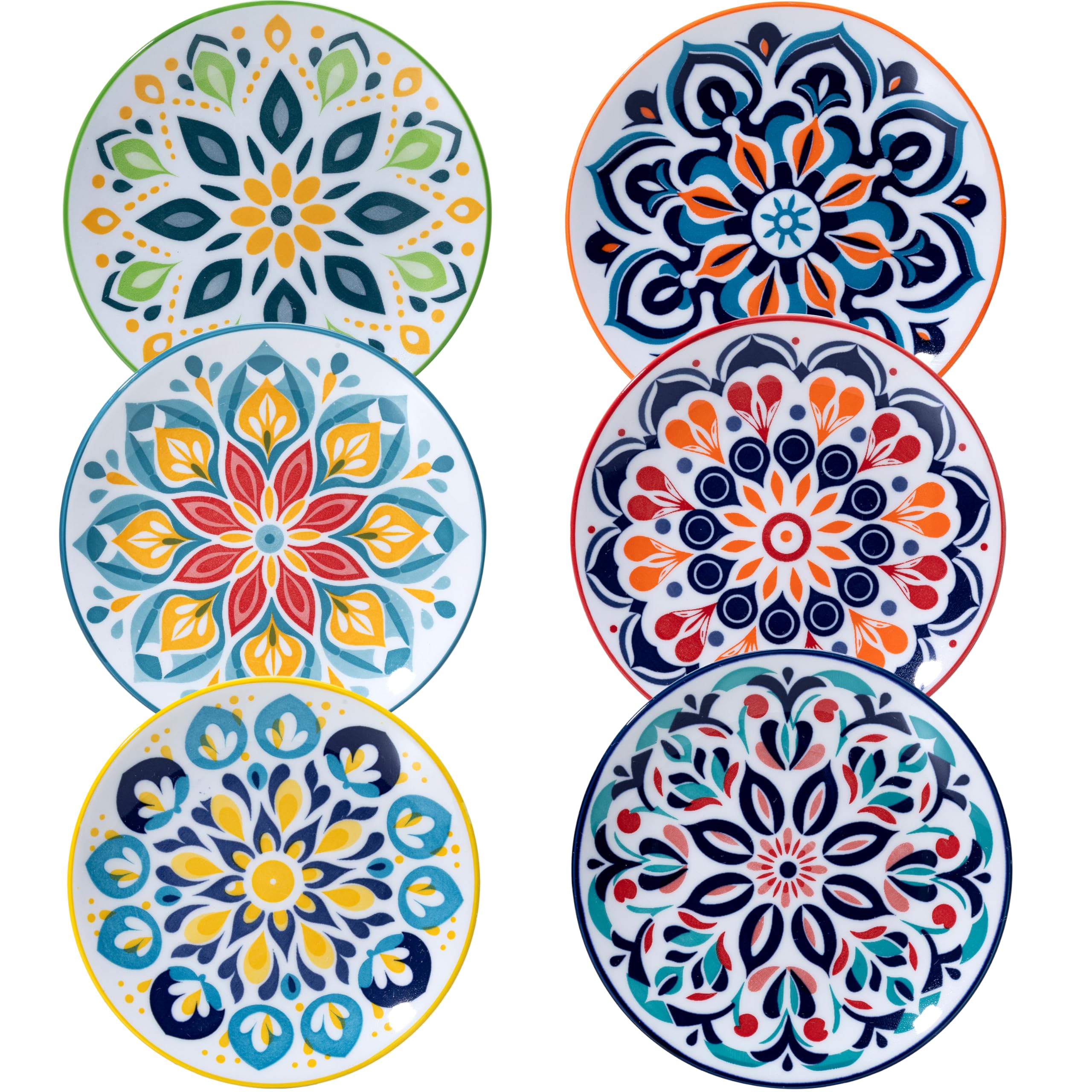 LEHAHA Appetizer Plates Set, 6 Inch Small Ceramic Dessert Plates, 6-Piece Floral Round Plates for Salad, Appetizer, Snack, Microwave & Dishwasher Safe