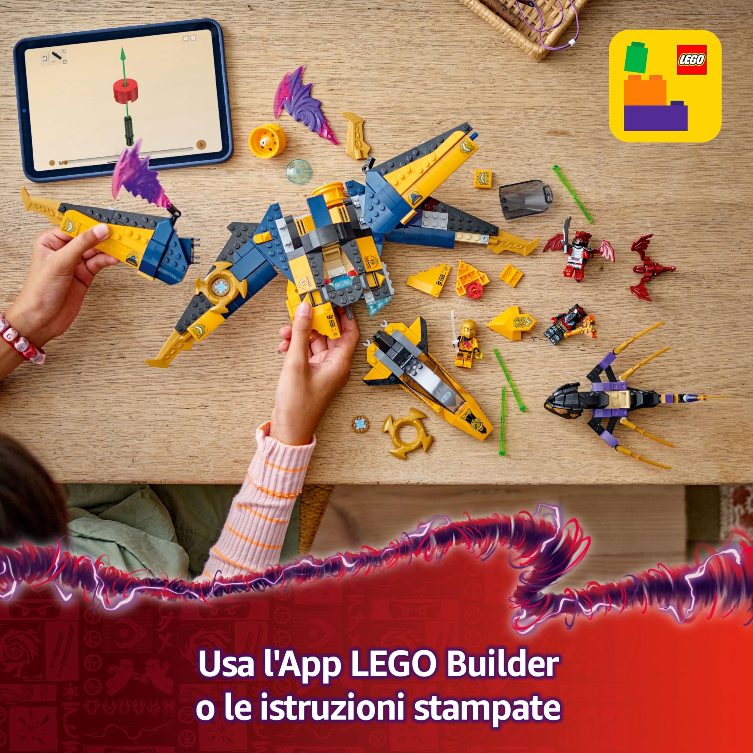LEGO NINJAGO Jet Super Storm di Ras e Arin - Aereo Giocattolo da Costruire con Drone Staccabile, Capsula di Salvataggio e 3 Minifigure, Giochi per Bambini da 8 Anni da La Rivolta dei Draghi 71833
