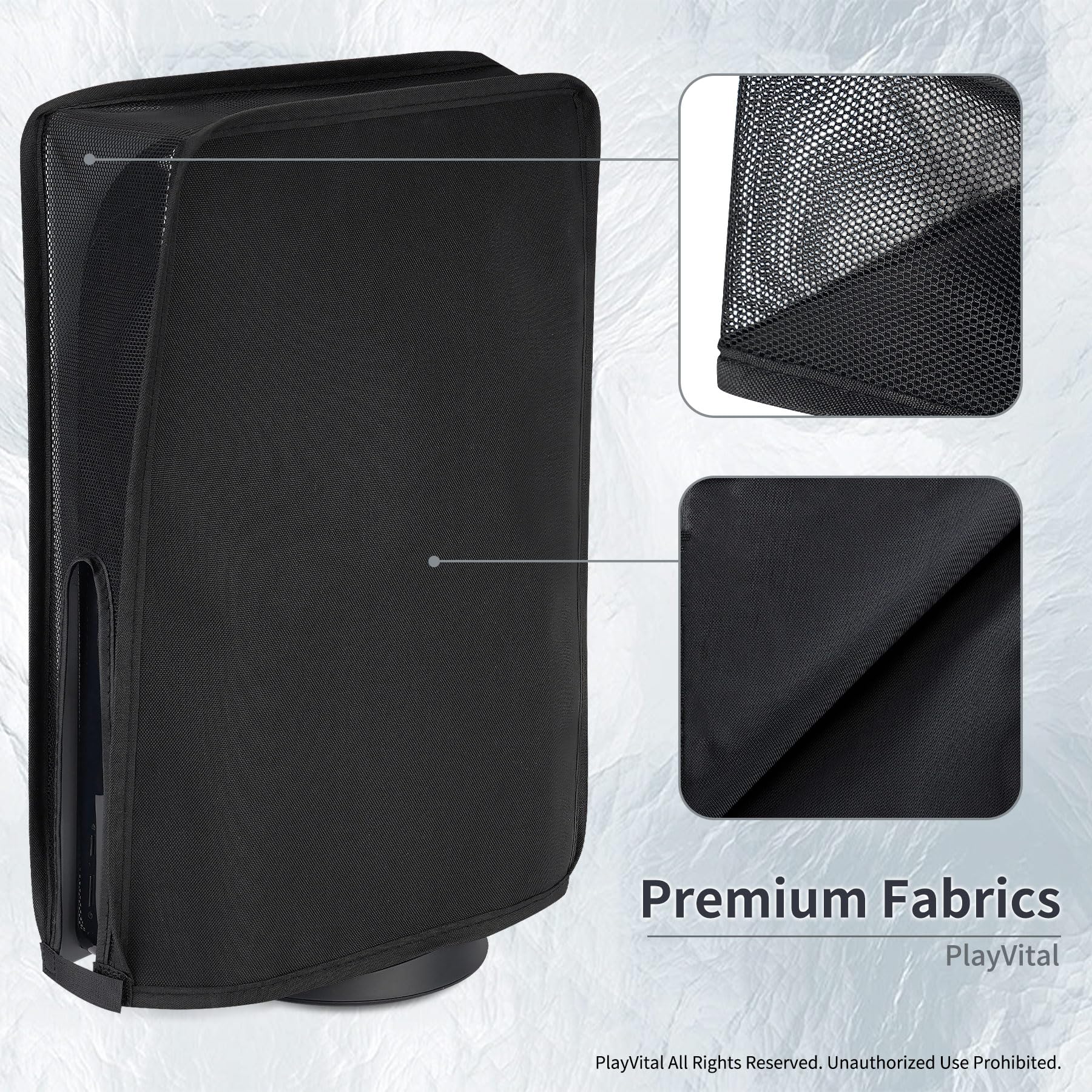 PlayVital Nylon Mesh Dust Cover for ps5, Soft Neat Lining Dust Guard for ps5 Console, Anti Scratch Breathable Cover Sleeve for ps5 Console Digital Edition & Disc Edition - Black - 4