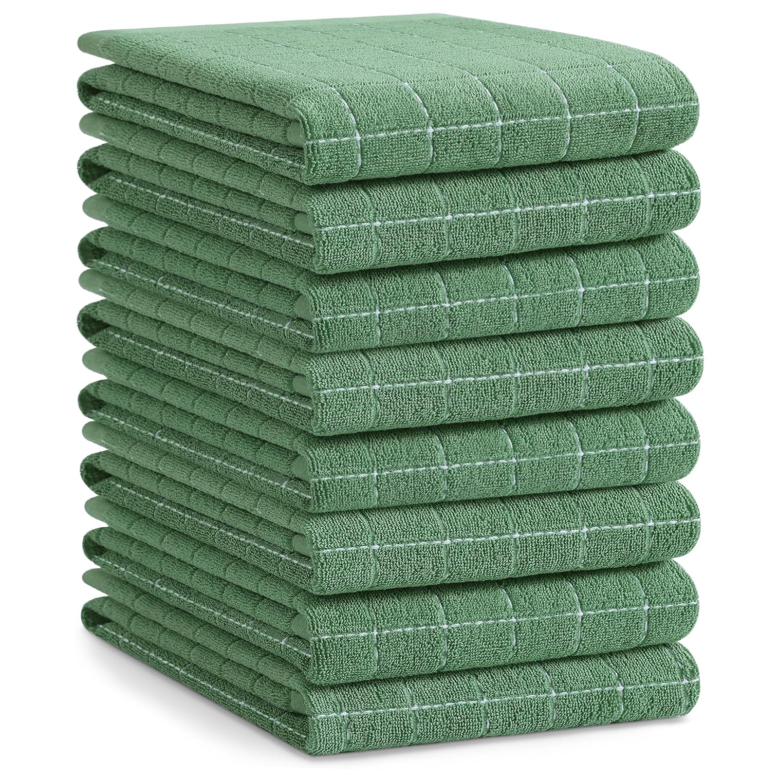 Homaxy 100% Cotton Terry Kitchen Towels, Large 8 Pack, Grass Green | Ultra Soft and Absorbent Dish Towels for Kitchen, Suitable for Drying and Washing Dishes