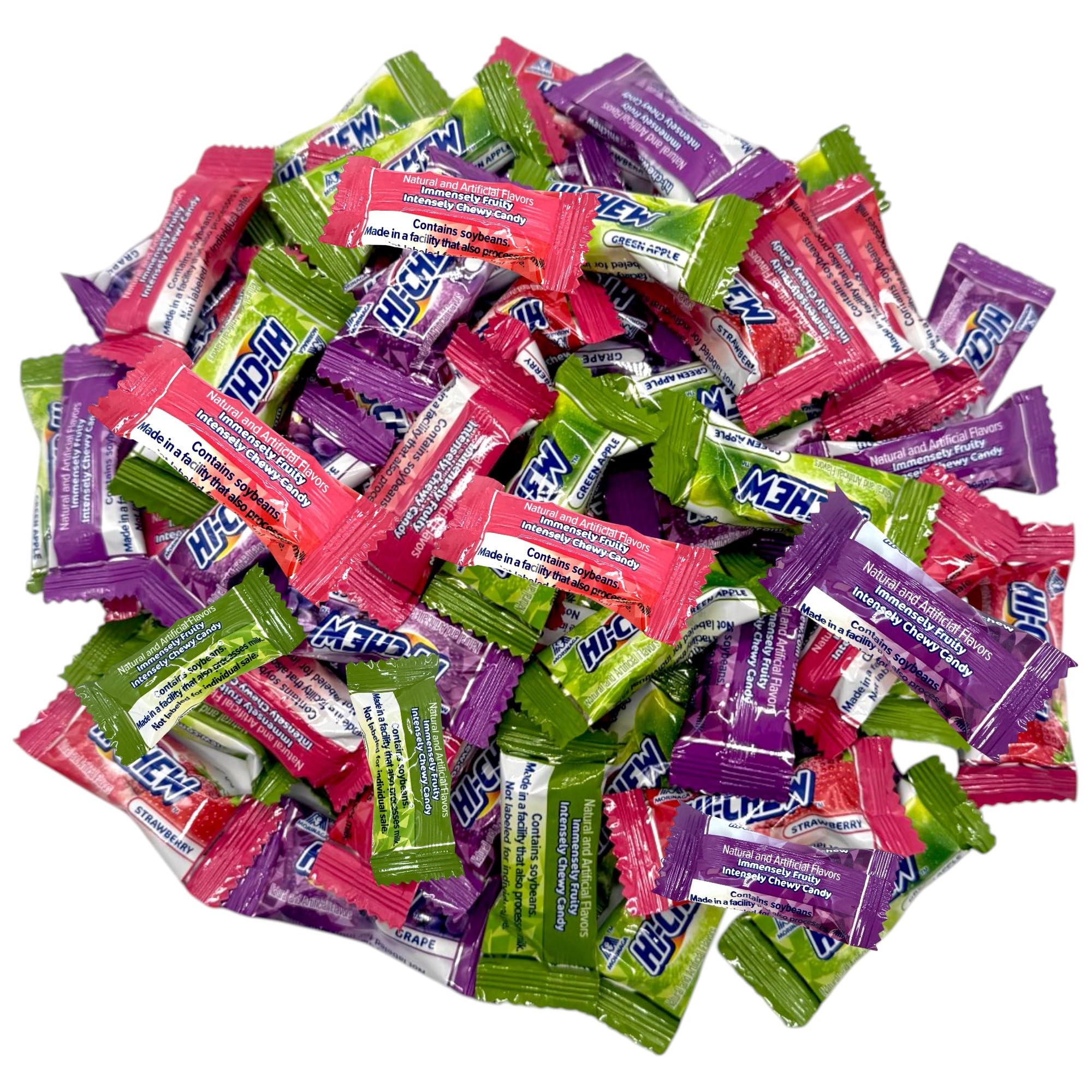 Hi Chew Chewy Fruit Candy-1.5 lbs Assorted Flavors Grape, Green Apple, and Strawberry Individually Wrapped with Unique, Mouthwatering Taste Experience-Perfect for Sharing, Snacking, and Gifting(24 oz)