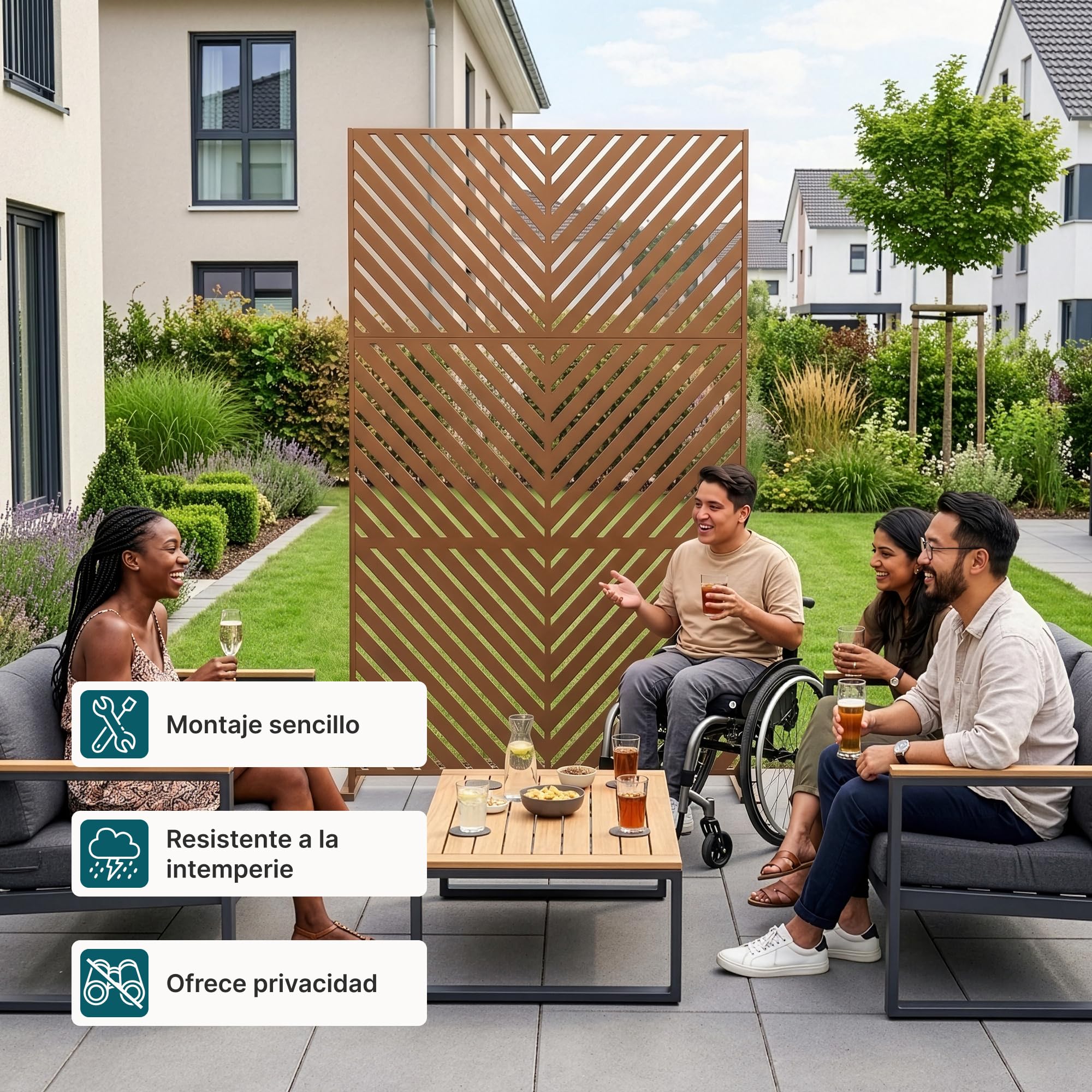casa.pro Separador de Ambientes Kekan Diseño V Biombo Tabique Exterior y Interior Pantalla de Privacidad Protección contra Sol Acero Galvanizado 180 x 90 cm - Marrón