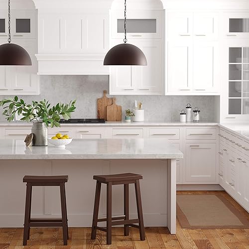 Miniatura 2 de Amazon Basics Taburete de bar con asiento de silla de montar de madera maciza para mostrador de cocina con reposapiés, fácil montaje - altura de 24