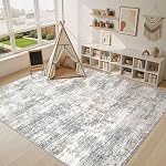9x12 Area Rugs for Living Room: Washable Large Neutral Abstract Rug Soft Non Slip Stain Resistant Low Pile Indoor Carpet for Bedroom Dining Room Nursery Office Playroom - Grey White Brown