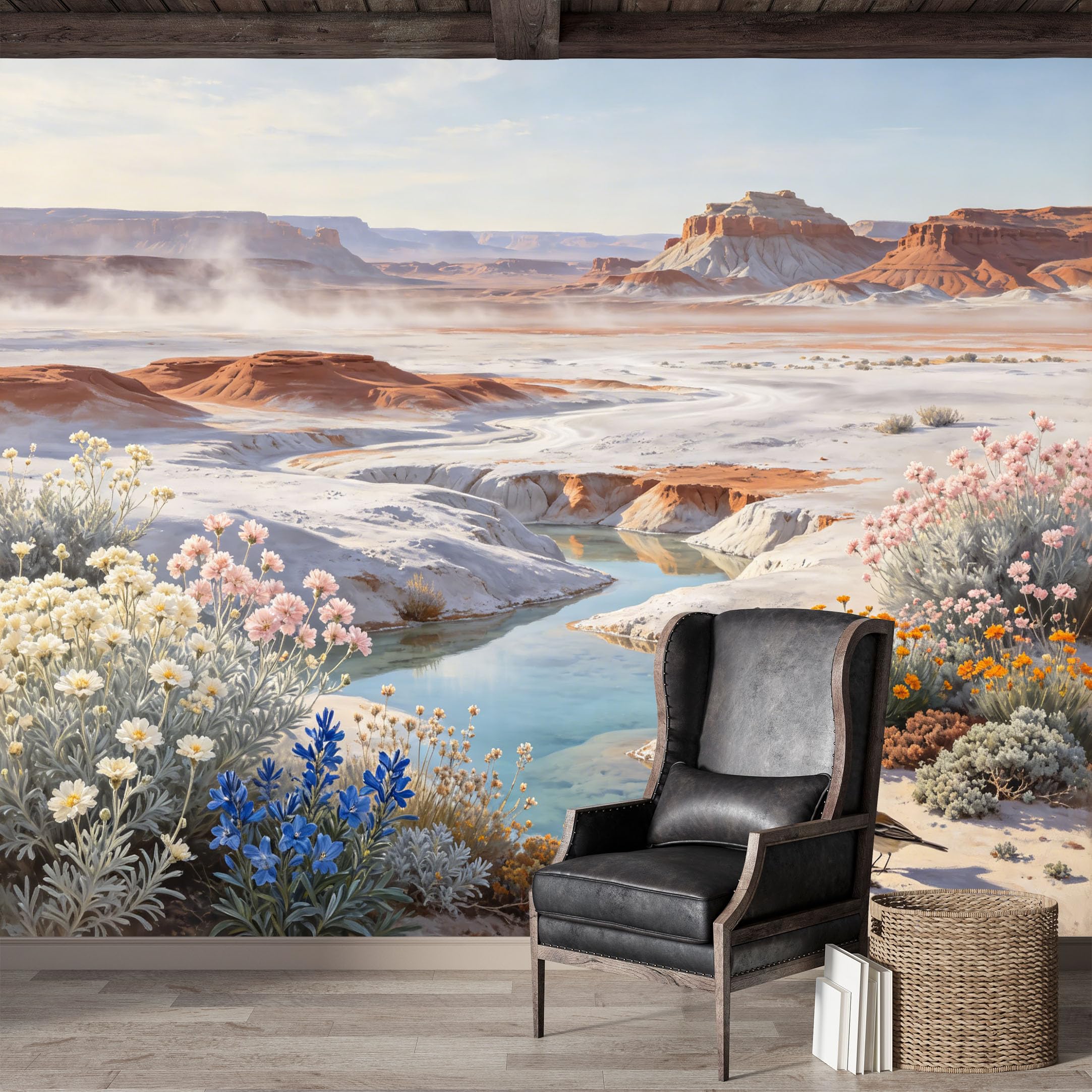 Custom Size Wall Mural,Desert Oasis Landscape Wildlife Watercolor Premium Water Activated SelfAdhesive Wallpaper,Removable Wall Covering,Easy DIY Install Wall Art for Indoor Home Decor