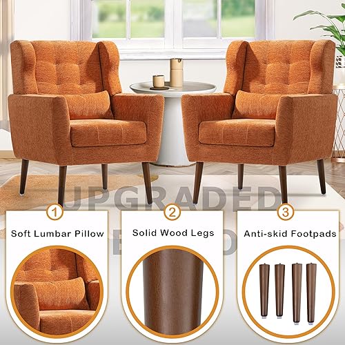 Miniatura 123 de Silla decorativa moderna, sillón tapizado con almohada, sofá individual de tela con asiento de salón y patas de madera, silla decorativa para sala