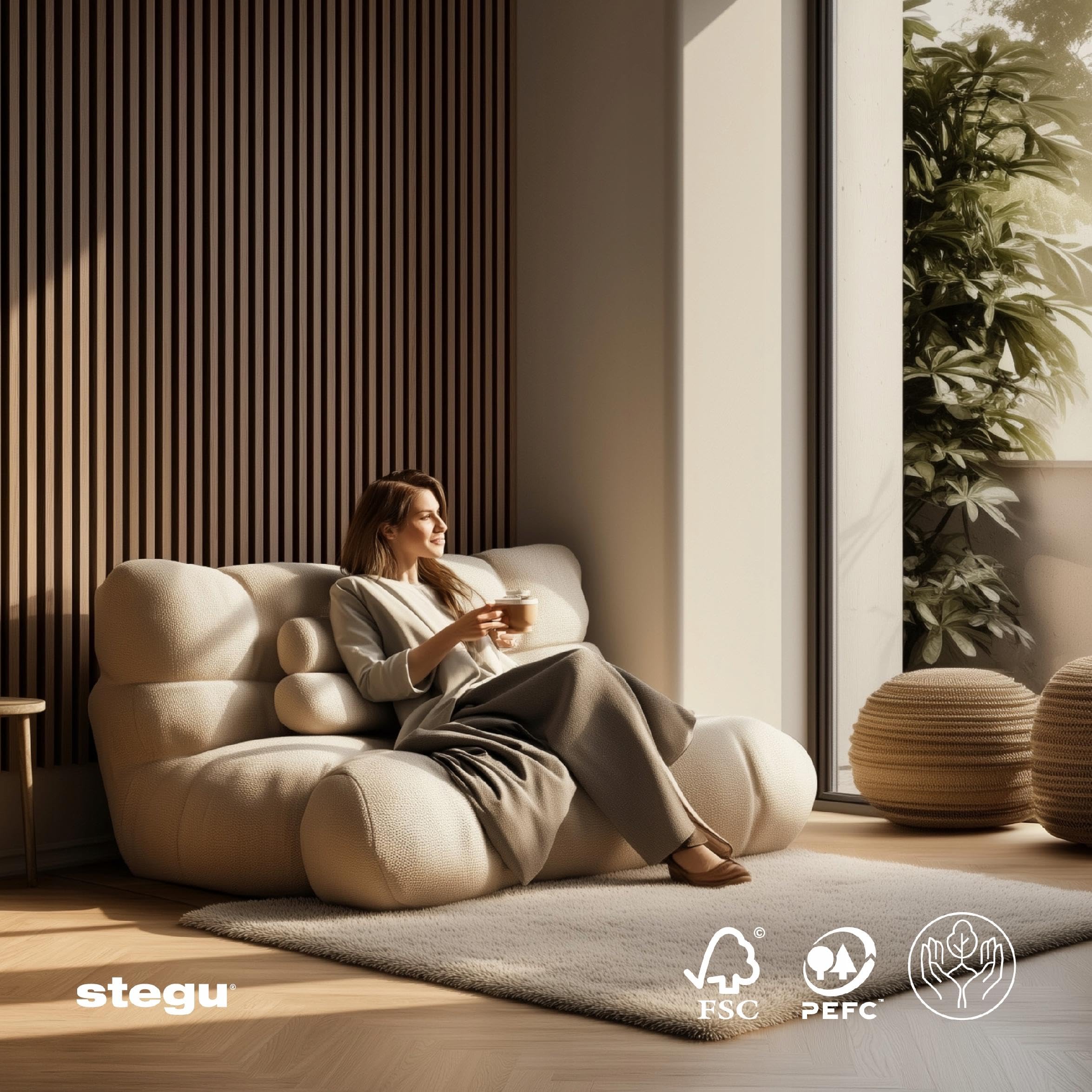 STEGU Panneau Acoustique Mural Tasseau Bois Grand Format 240x60cm Noir