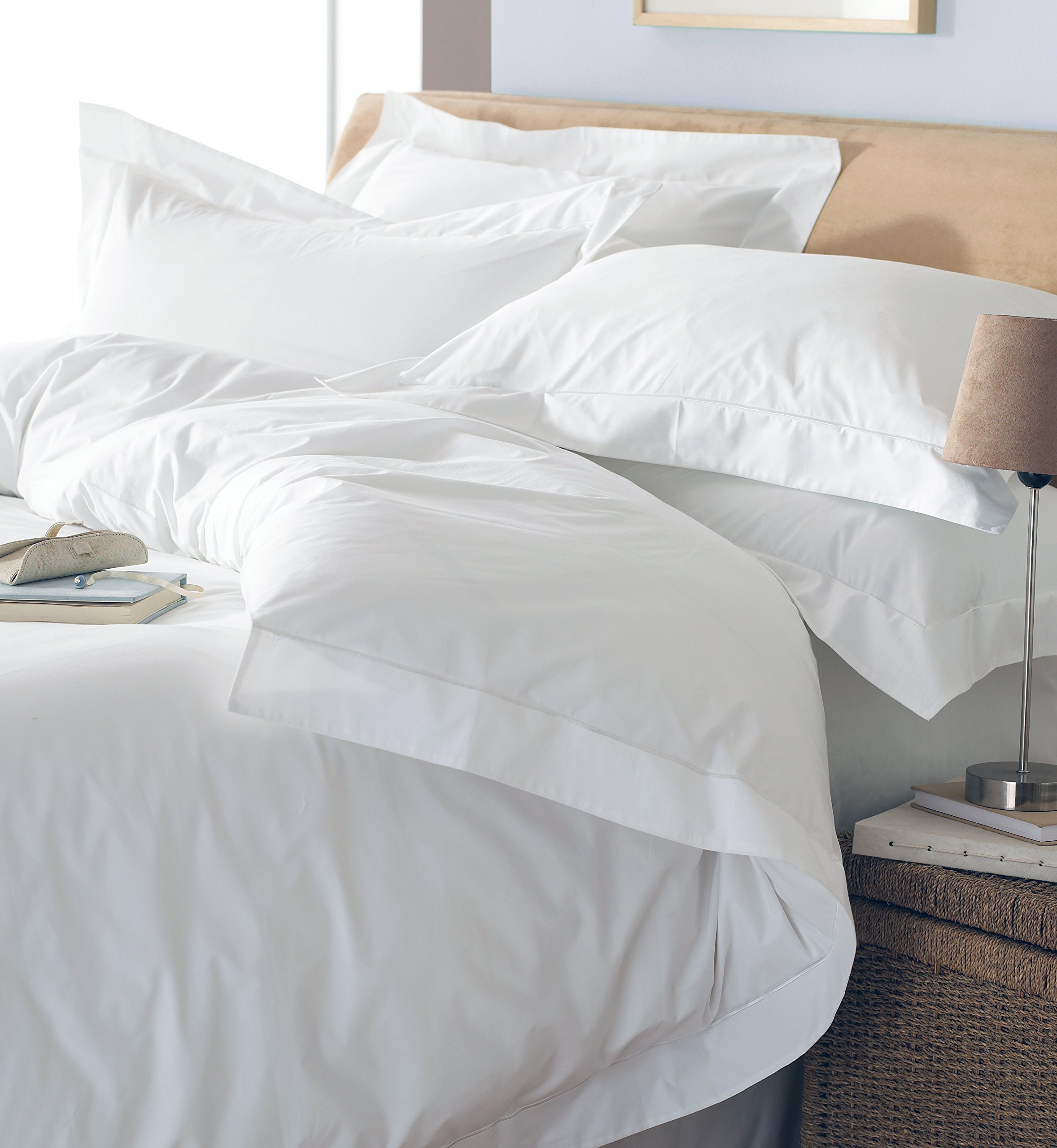 Paoletti Unisex White Oxford 200Tc Border Panel 100% Cotton Duvet Cover Set In Single