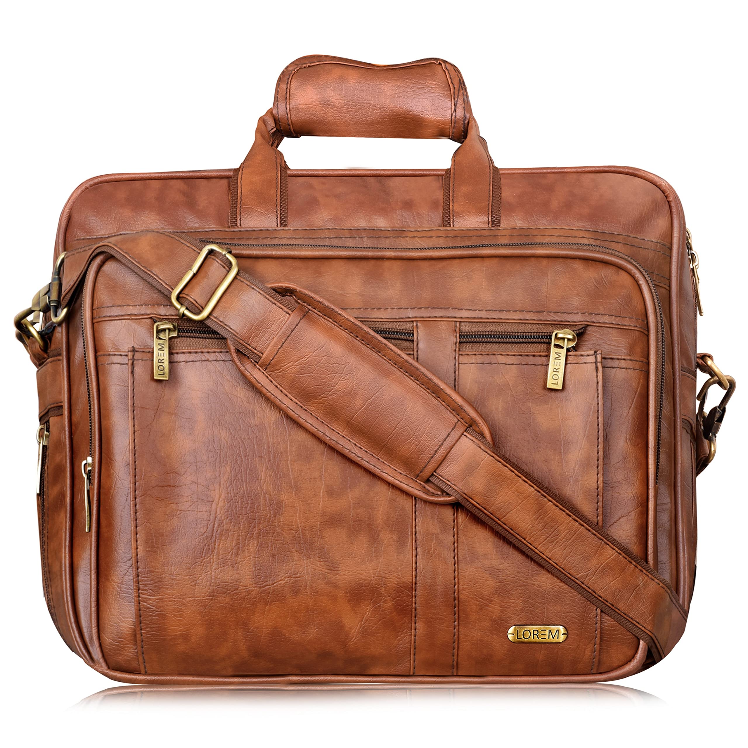 LOREM Tan Faux Leather 28L Laptop Messenger Bag for Men BG59-UFBG (B0B57LQGN5) Amazon Price History, Amazon Price Tracker