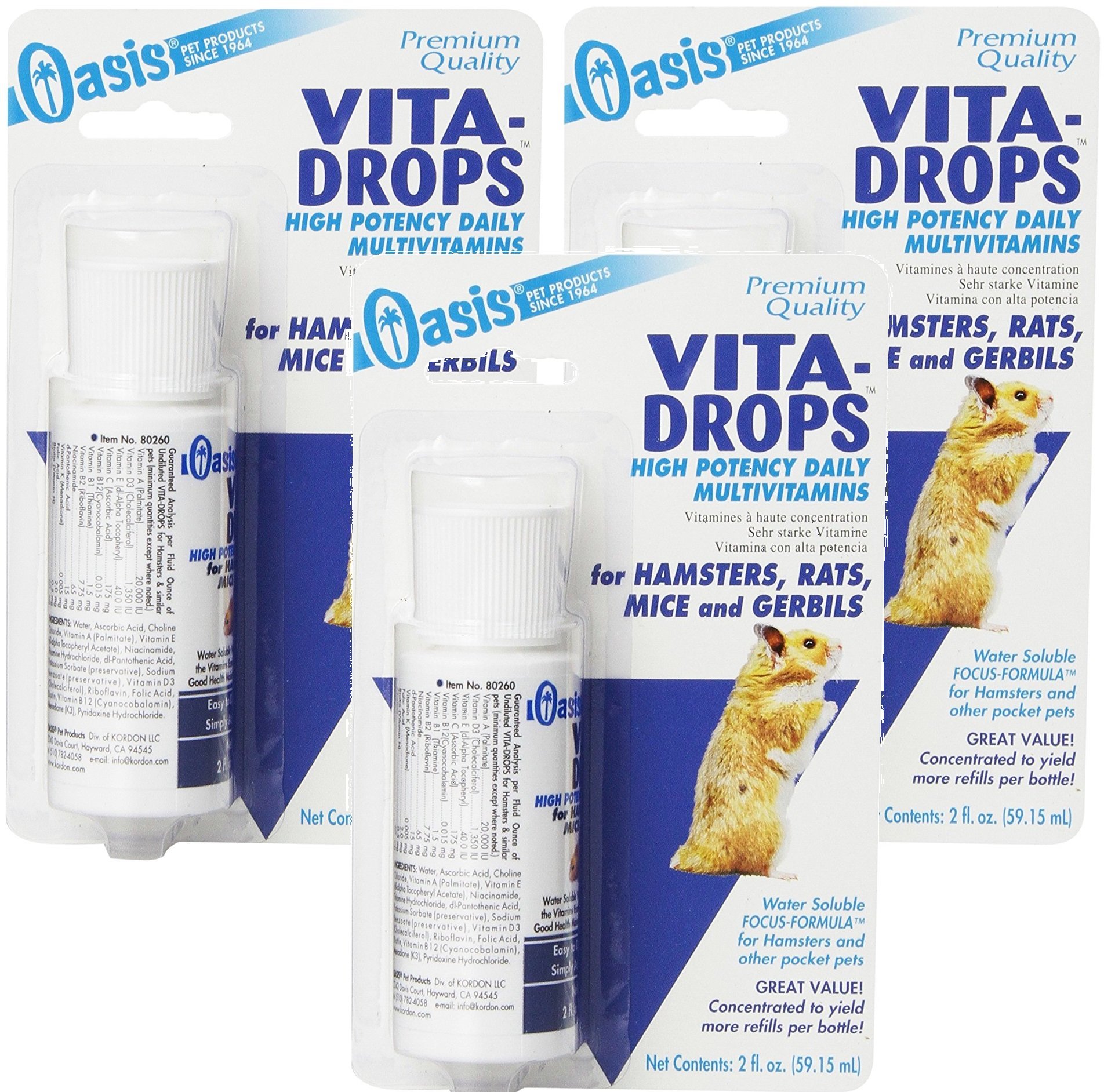 Oasis (3 Pack) Vita-Drops High Potency Multi-Vitamins for Hamsters, Rats, Mice & Gerbils
