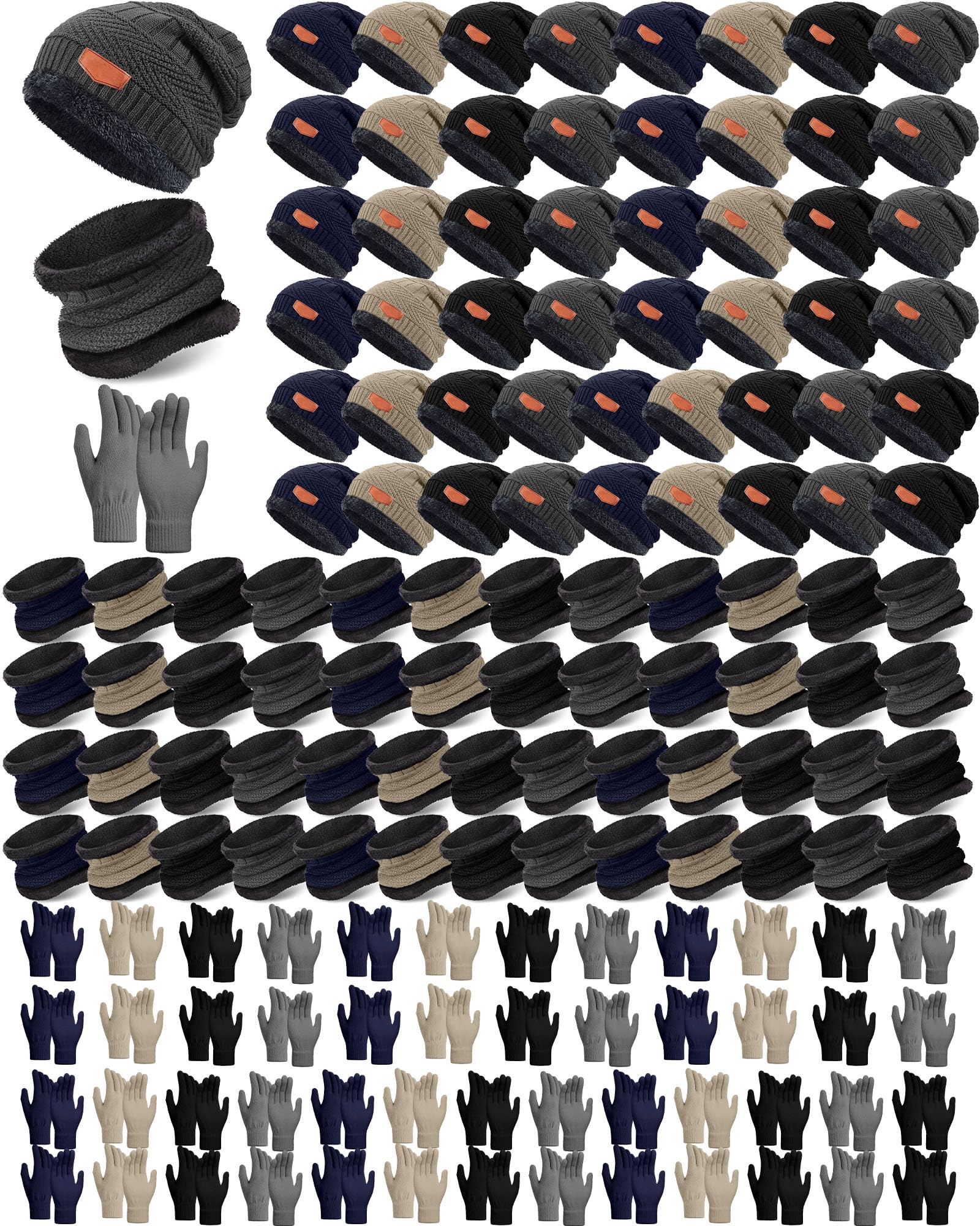 Toulite Wintermütze, Schal, Handschuhe, Set für Kinder, Strickmütze, Halstuch, wärmer, Handschuhe, Großpackung für Jungen und Mädchen, Geschenk für Obdachlose, 150 Stück