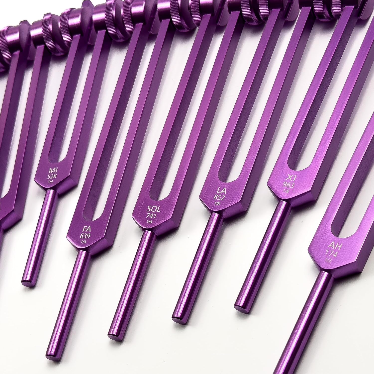 9pc Secret Solfeggio Tuning Fork Set - Designed Specifically for Use with Boot Attachments - Cranial Stimulation, Bone-tuning, Meridian Lines - Sound Healing and Biofield Harmonization – Purple