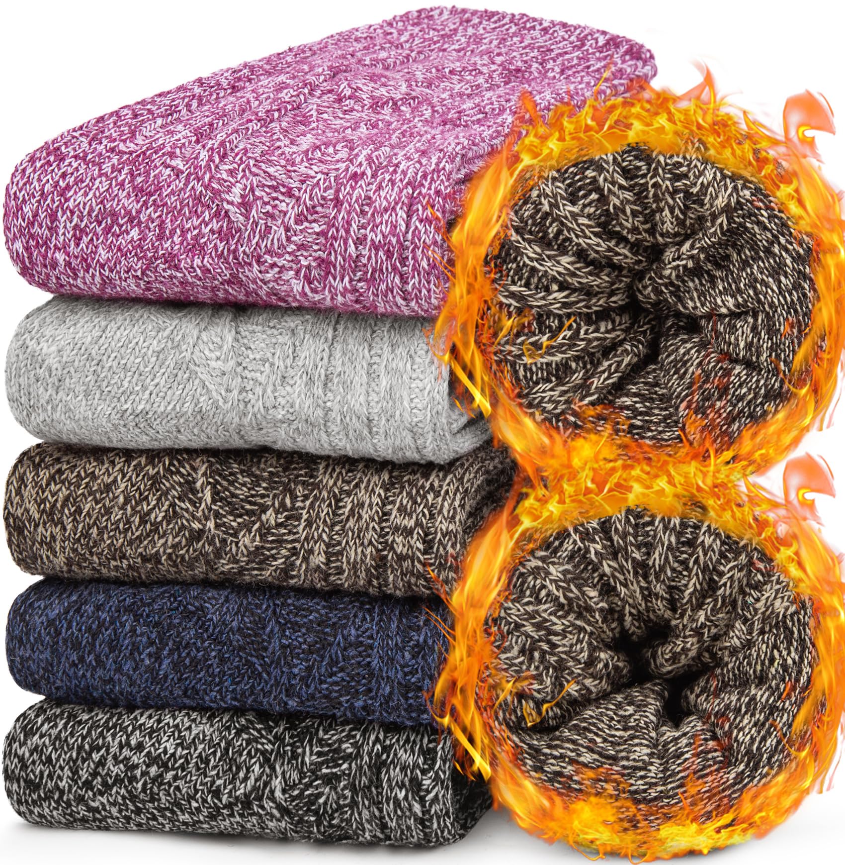 Chalier Finery5 Pairs Winter Wool Socks for Women, Thick Thermal Socks for Women, Soft and Elastic, Christmas Birthday Gift for Women