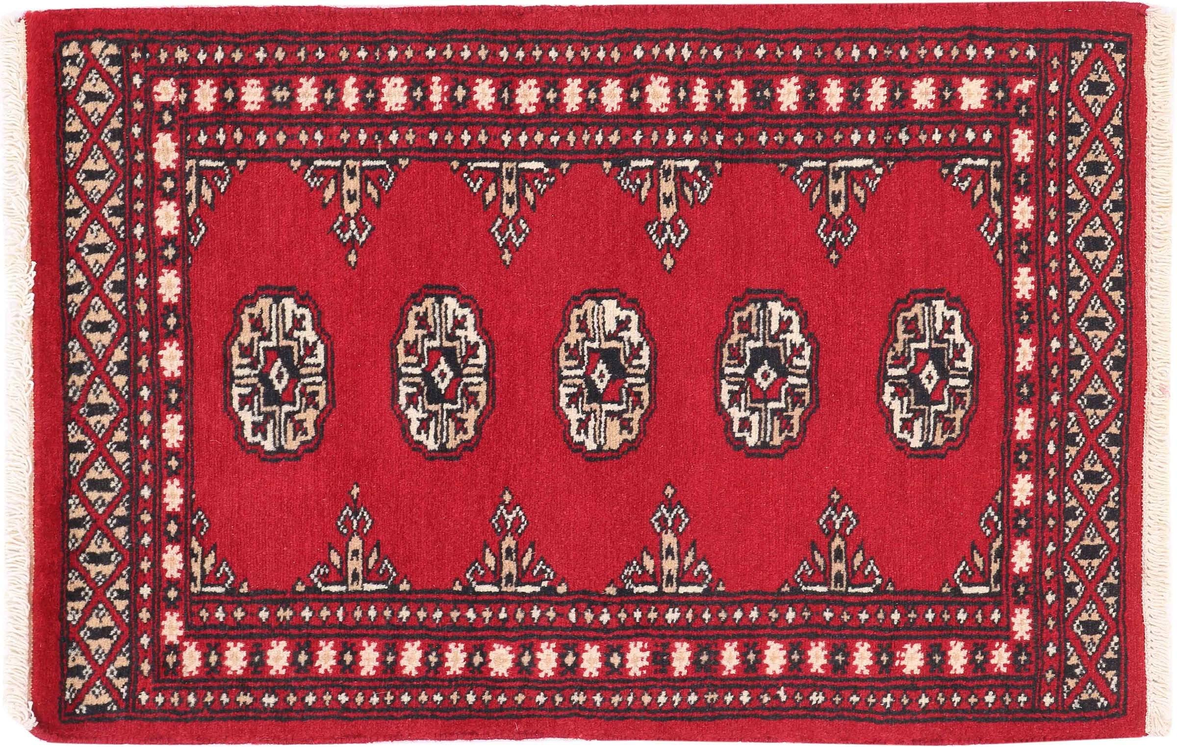 Tapis Pakistan Buchara rouge géométrique tissé main | Décoration intérieure rétro