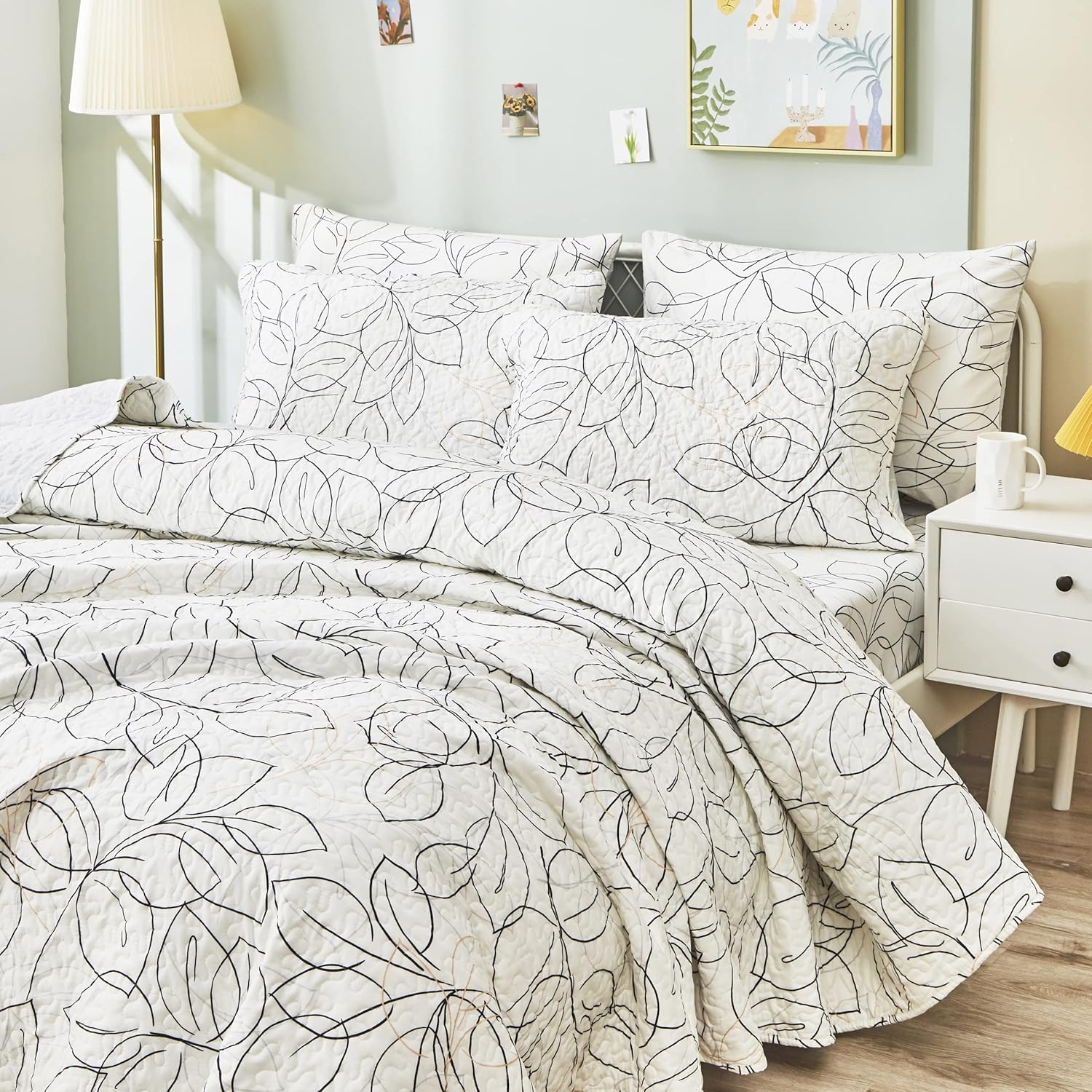 Tache 3 Pieces White Floral Secret Garden Bedspread Quilt Set California King