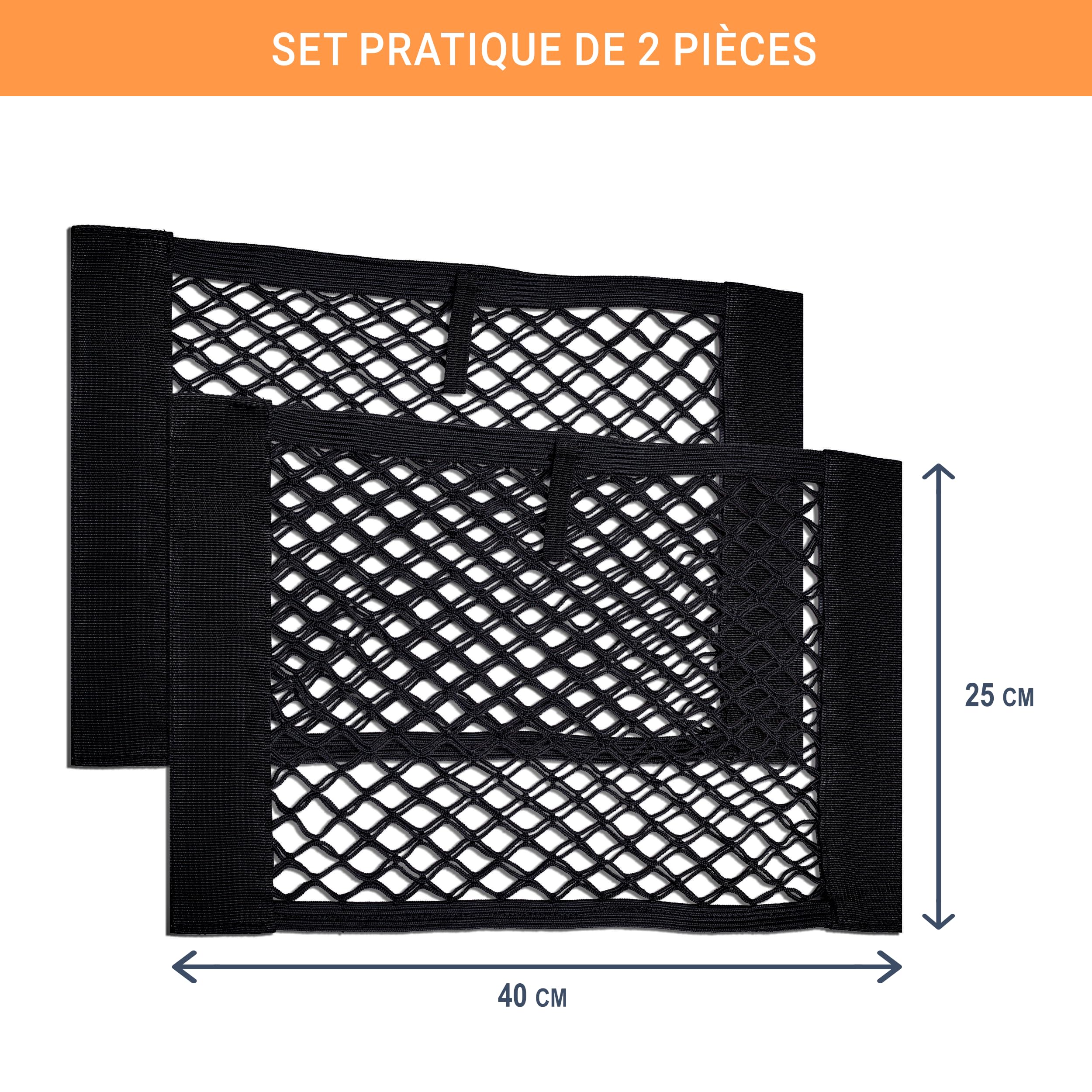 Lot De 4 Filets De Rangement Auto Avec Velcro – 40x25 Cm – Pour Sièges, Coffre, Rangement Organisé