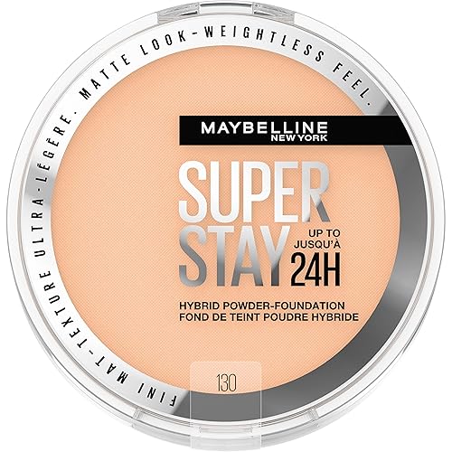 Maybelline Super Stay 24 Hour Hybrid Powder Foundation, Waterproof, Vegan, Mattifying, 130, 6g