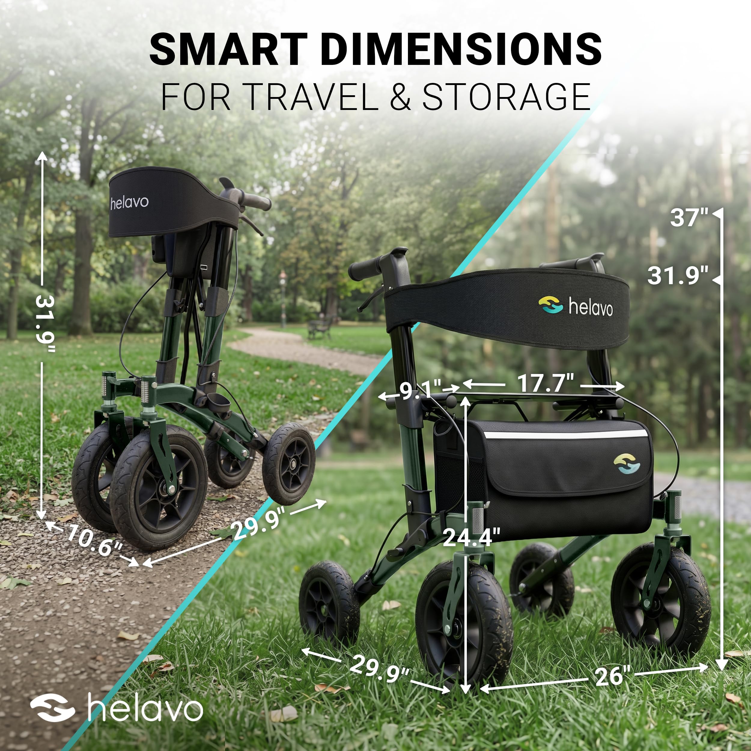 Helavo All Terrain Walker, 12" Pneumatic Tires, Outdoor Rollator Walker — Amazon image 7