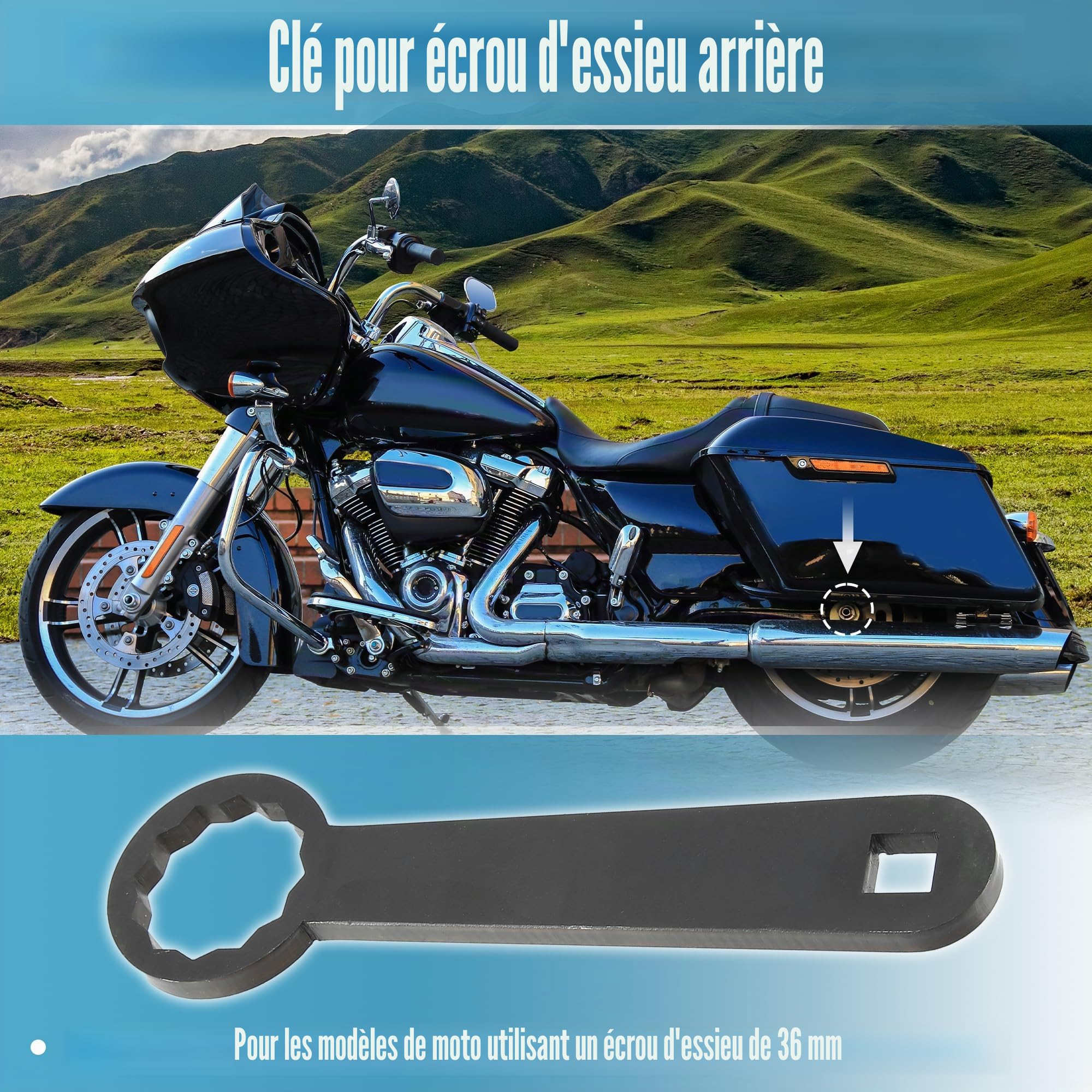 Motoforti 36mm Arrière Roue Axe Écrou Couple Clé Principal Outils HD-47925 Noir