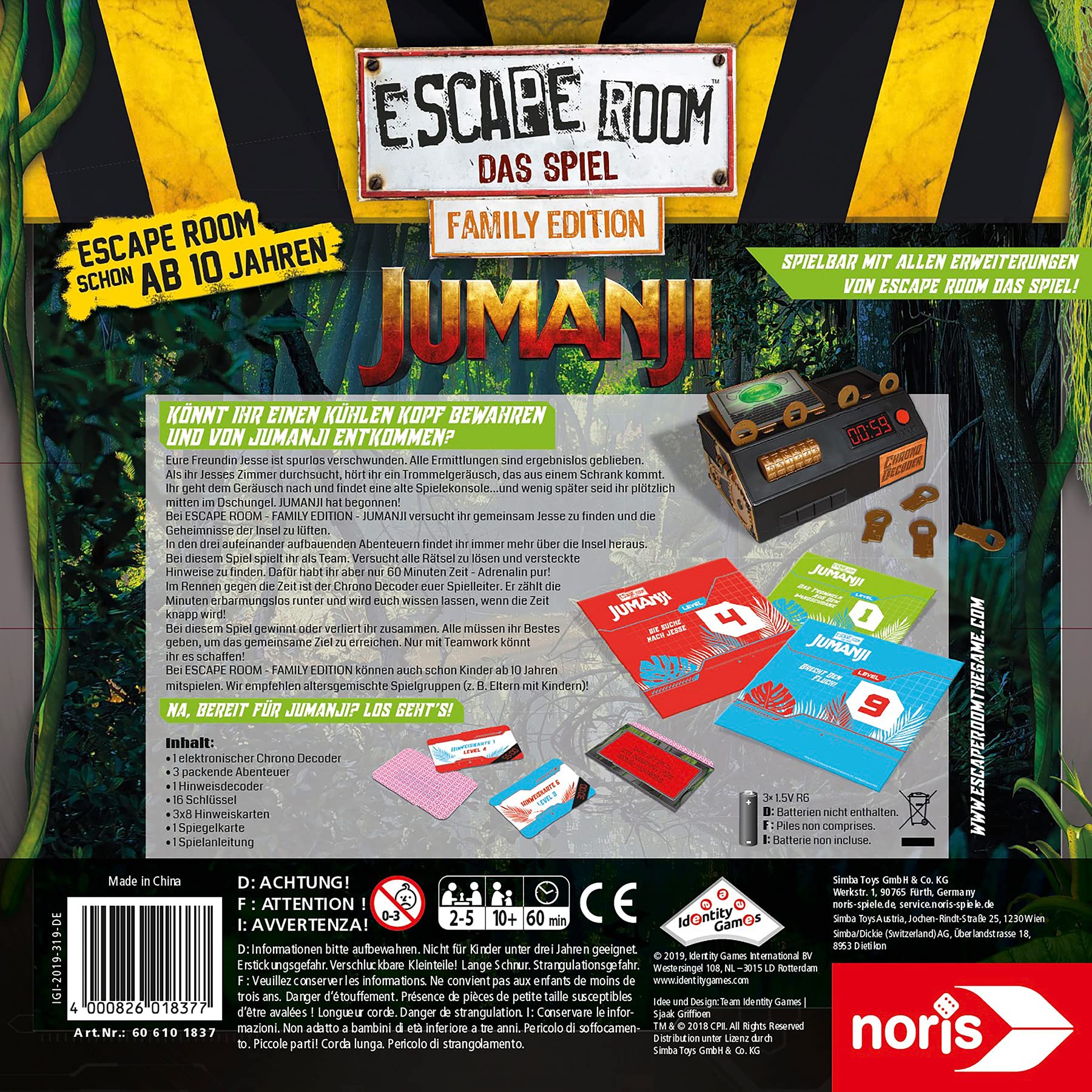 Escape Room das Spiel - Jumanji, inkl. 3 Fällen und Chrono Decoder