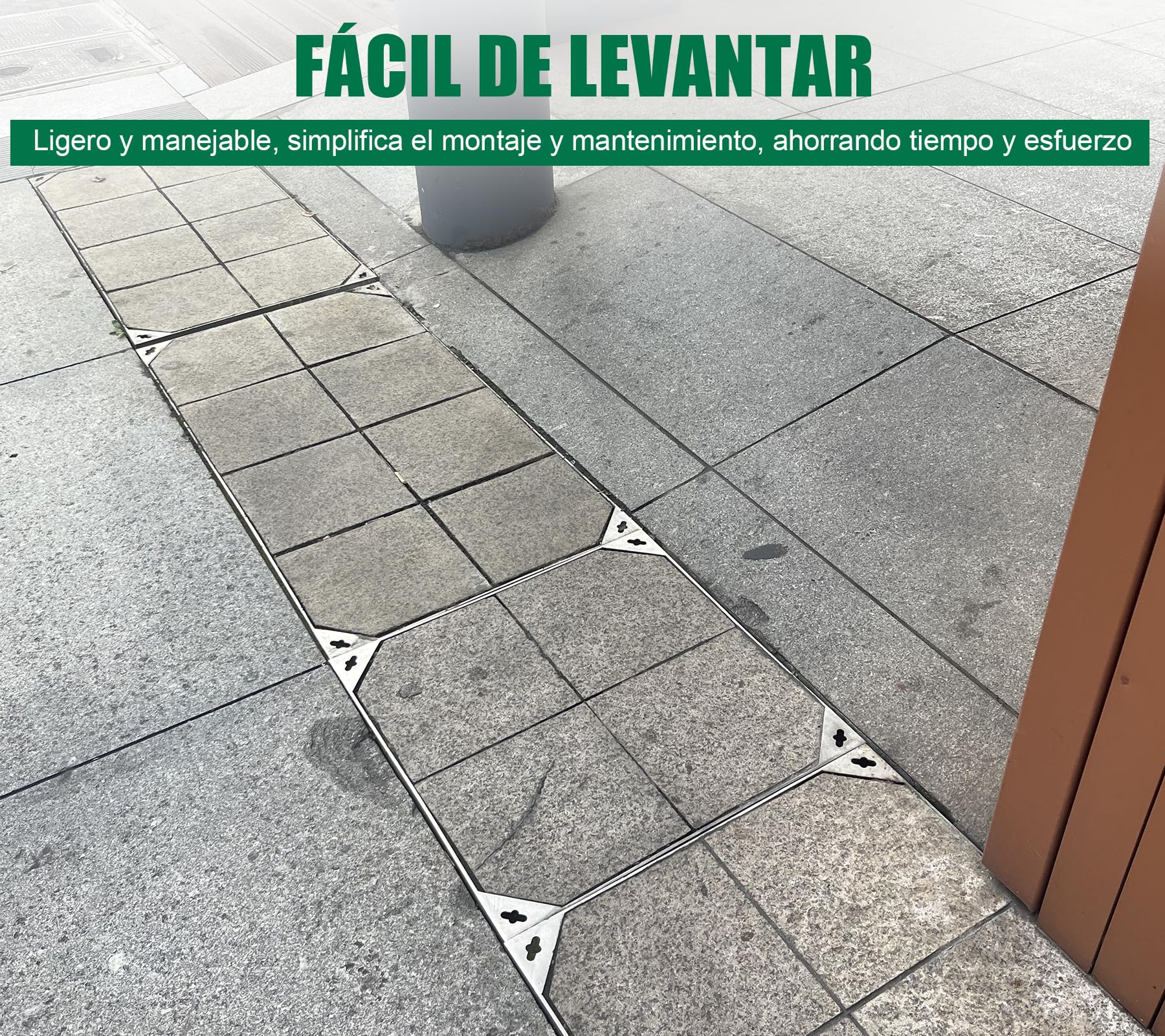 Tapa de alcantarilla 300 x 300 mm, acero inoxidable, empotrada con base cuadrada, tapa de inspección, invisible, para interiores y exteriores
