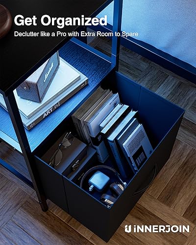 Miniatura 6 de Innerjoin Mesa auxiliar con almacenamiento, mesita de noche LED con estación de carga A & C, mesas auxiliares, sala de estar, mesita de noche para