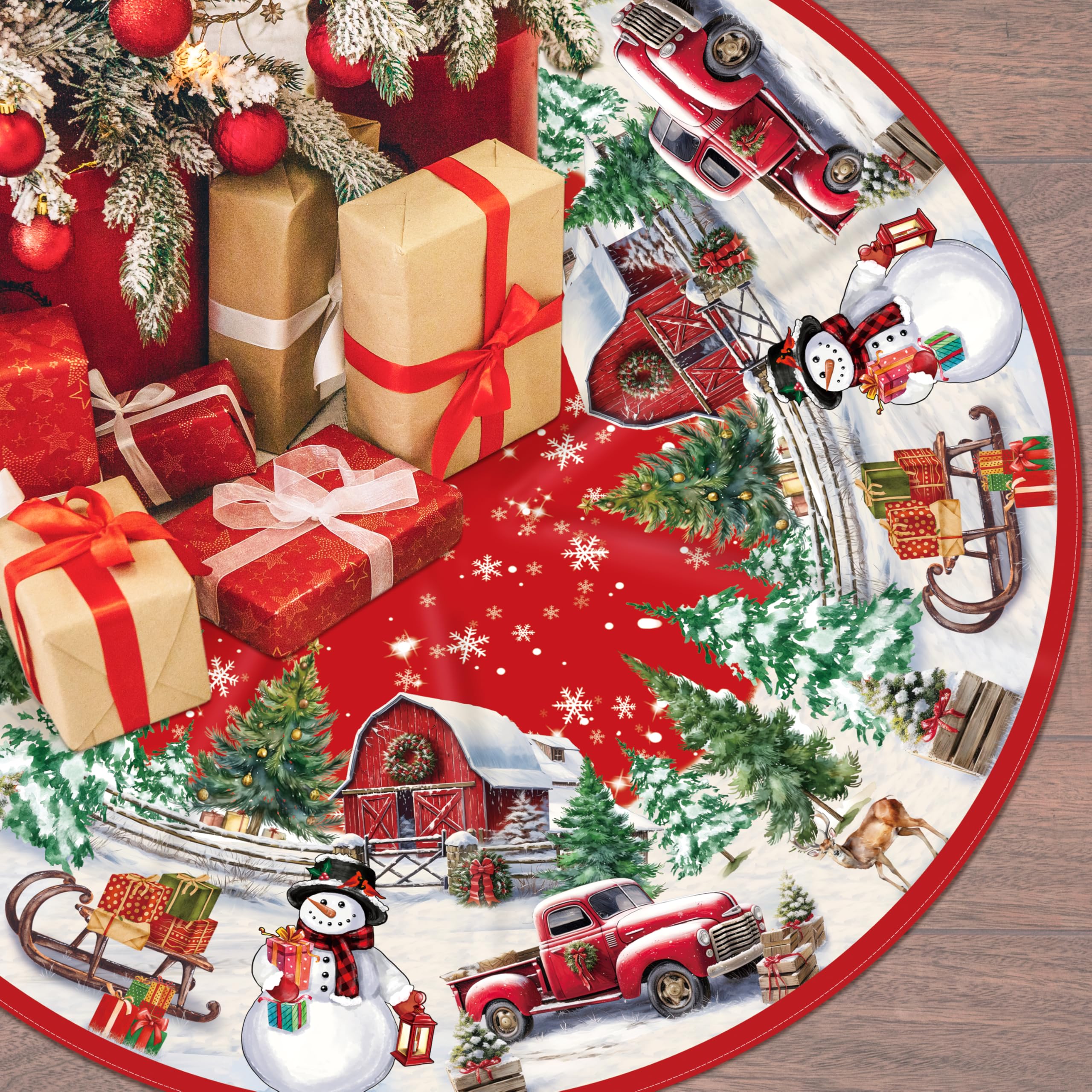 Christmas Tree Skirt 48 Inch Christmas Xmas Winter Tree Skirt Christmas Tree Skirt Collar Snowman Xmas Decorative Tree Mat Rustic Christmas Decorations for Home Office Winter Holiday Party Decor