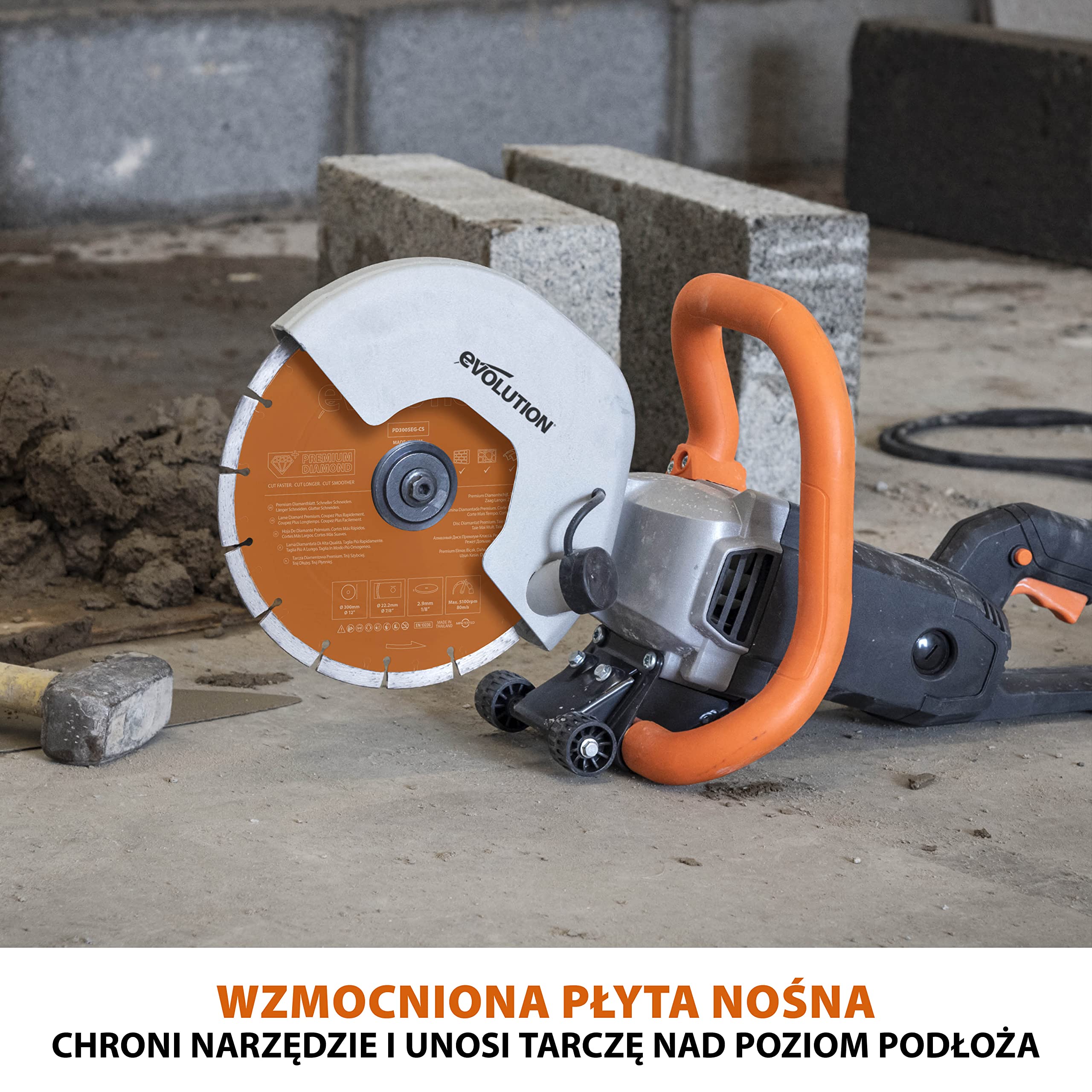 Evolution Power Tools Przecinarka tarczowa R255DCT do betonu, cegieł, płytek, kamienia, płyt chodnikowych – elektryczna, bez benzyny/gazu, z tarczą diamentową Premium, 230 V