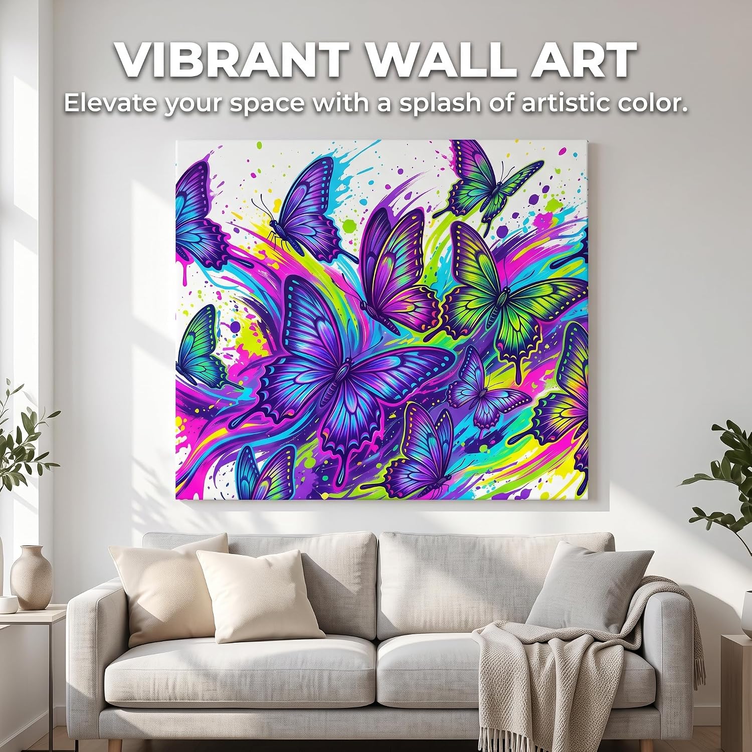 CHASTAR Vibrant Neon Swallowtail Butterfly and Moth Canvas Wall Art, Colorful Insects Gallery Wrapped Canvas Print for Living Room Wall Decor, 12x18 Inches image 2