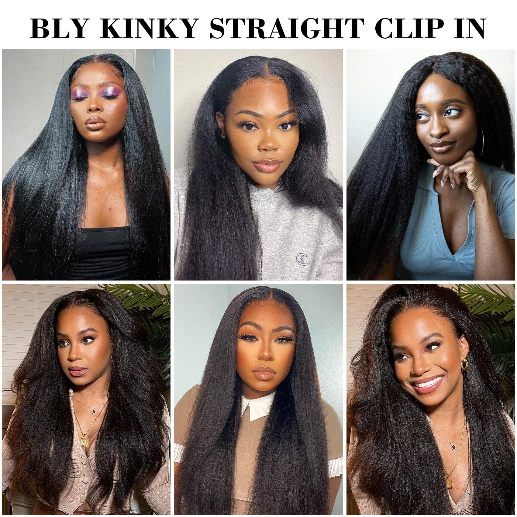 Amazon.com : BLY Kinky Straight Clip In Hair Extensions Real 