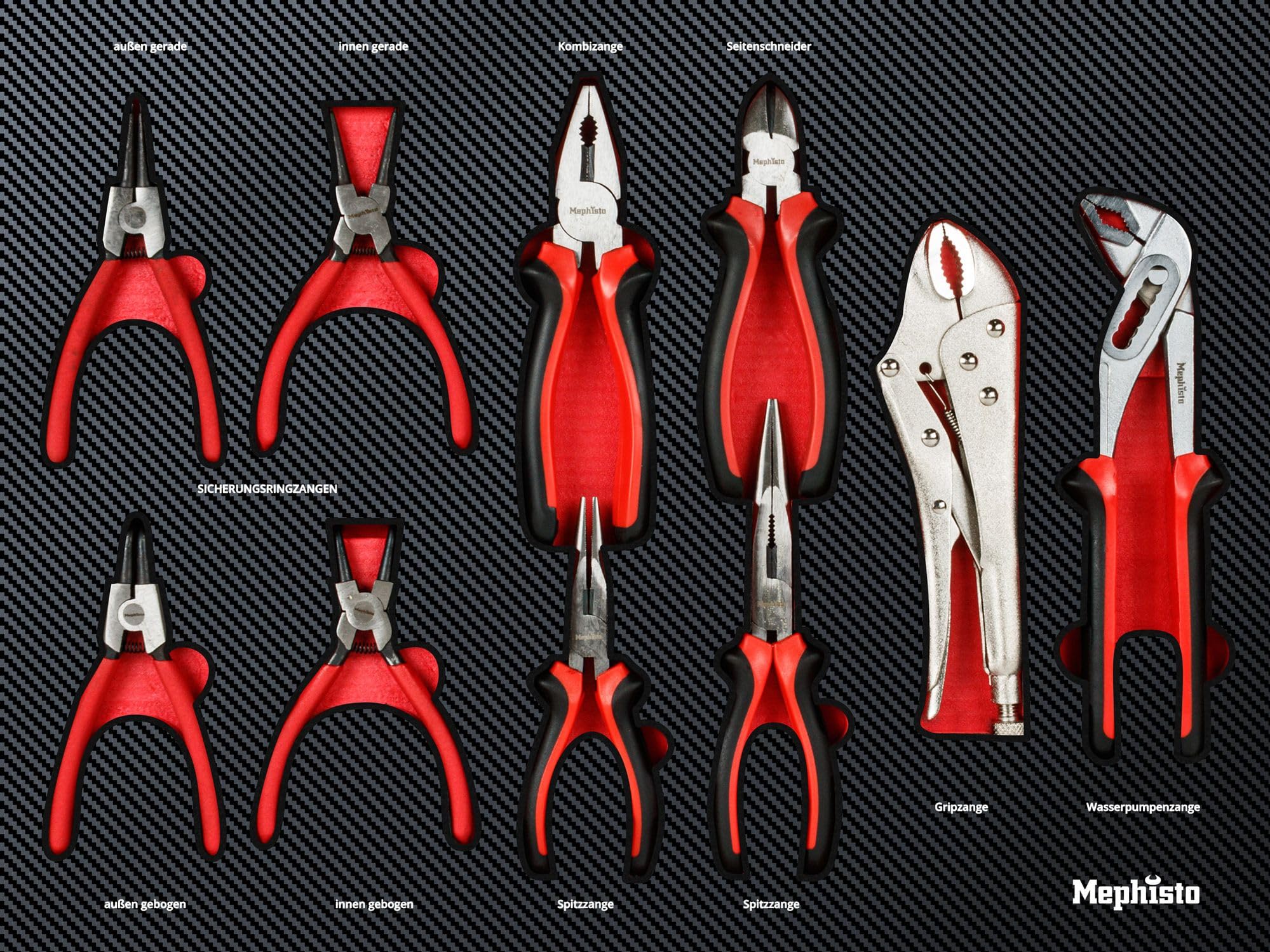 Mephisto 7 insertos con herramientas como juego de carraca, llave combinada de carraca, llave de estrella con función de carraca, llave de carraca, métrica, en inserciones suaves en bloqueo de