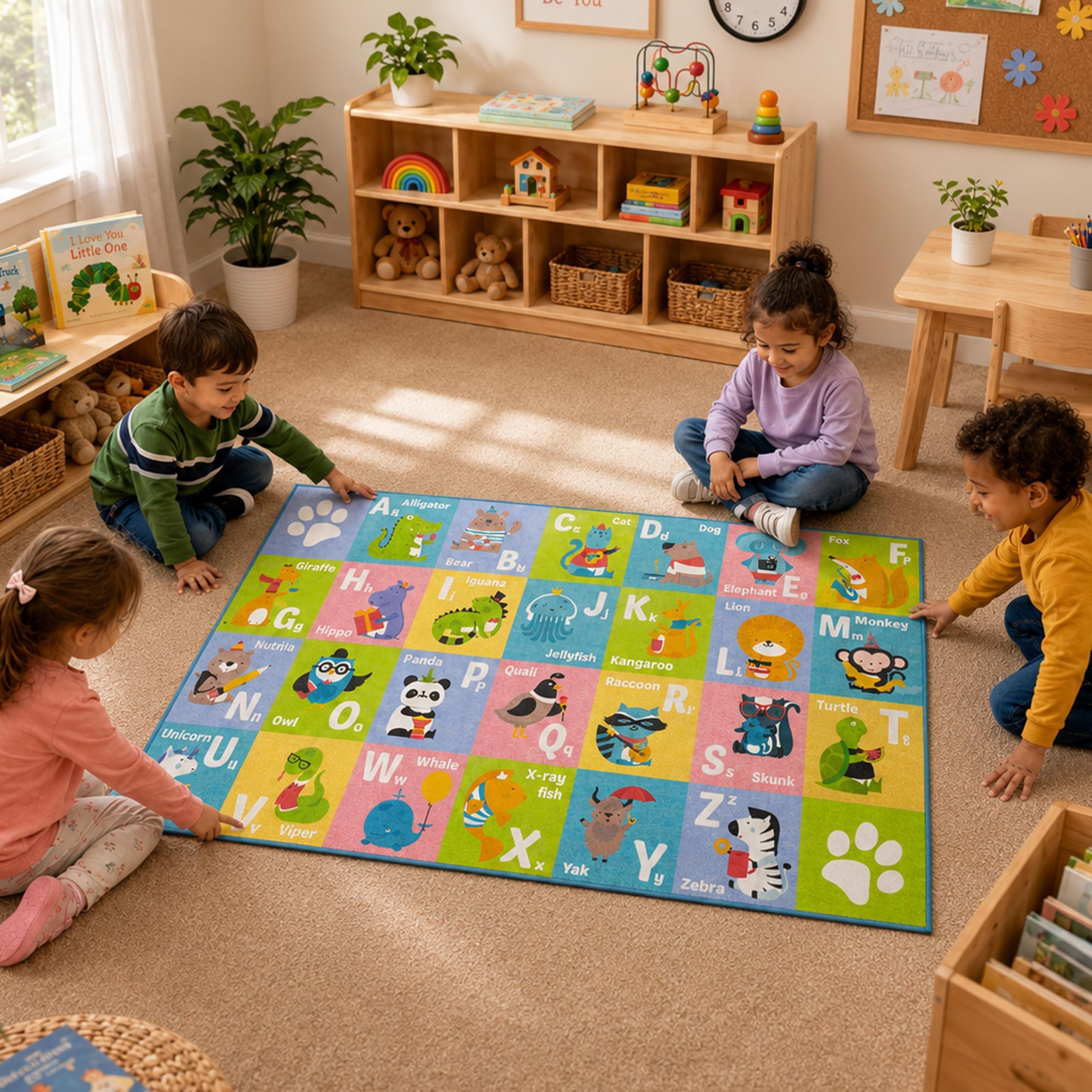 KC Cubs 3x5 ABC Alphabet Animal Rug – Educational Non-Slip Play Mat for Kids, Toddlers, Nursery, Classroom, Playroom, Baby, Daycare, Boy & Girl Carpet