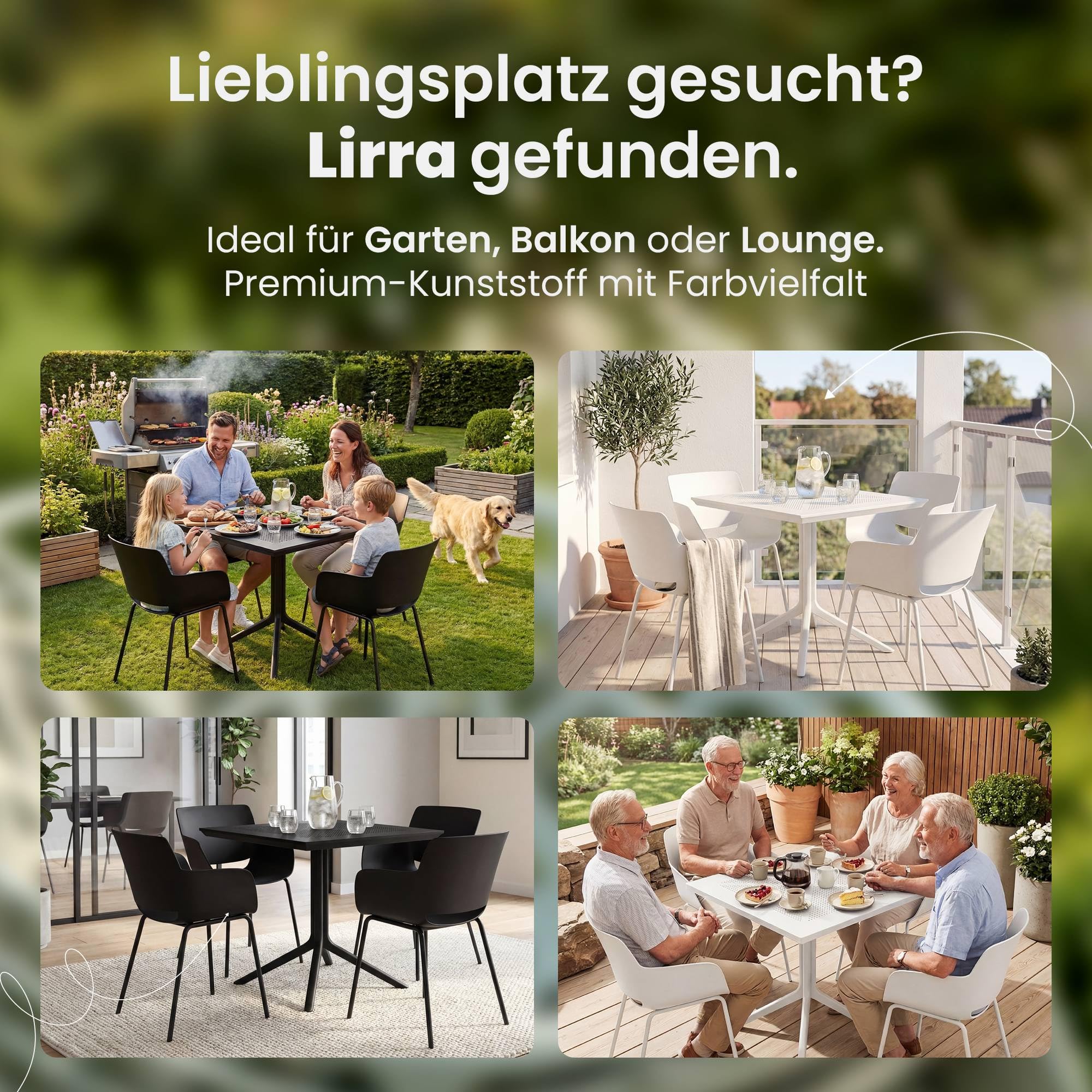 CLP Gartenmöbel-Set wetterfest Lirra, mit 4 Stühlen, quadratischem Tisch, 5-teilige Sitzgruppe für Garten, Terrasse und Balkon Farbe schwarz