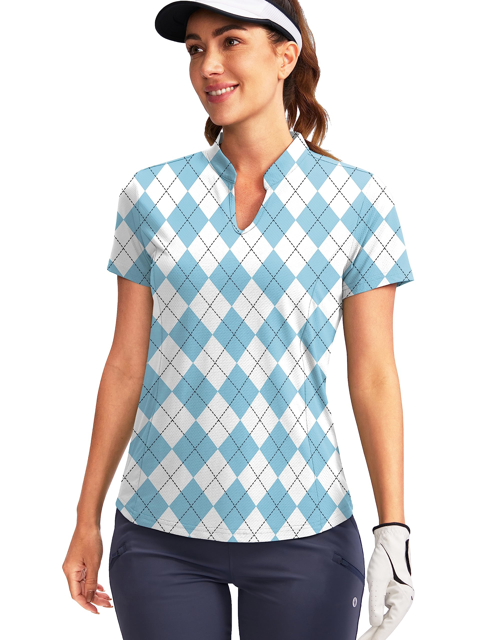 Obla Women's Golf Polo Shirt V-Neck Short Sleeve Collarless Quick Dry Tennis Running T Shirt Golf Tops for Women